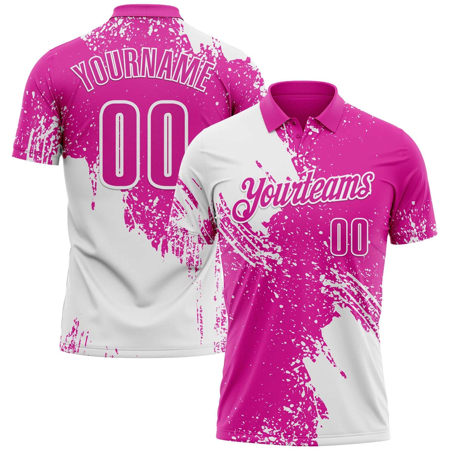 Custom White Deep Pink 3D Pattern Design Abstract Brush Stroke Performance Polo Shirt