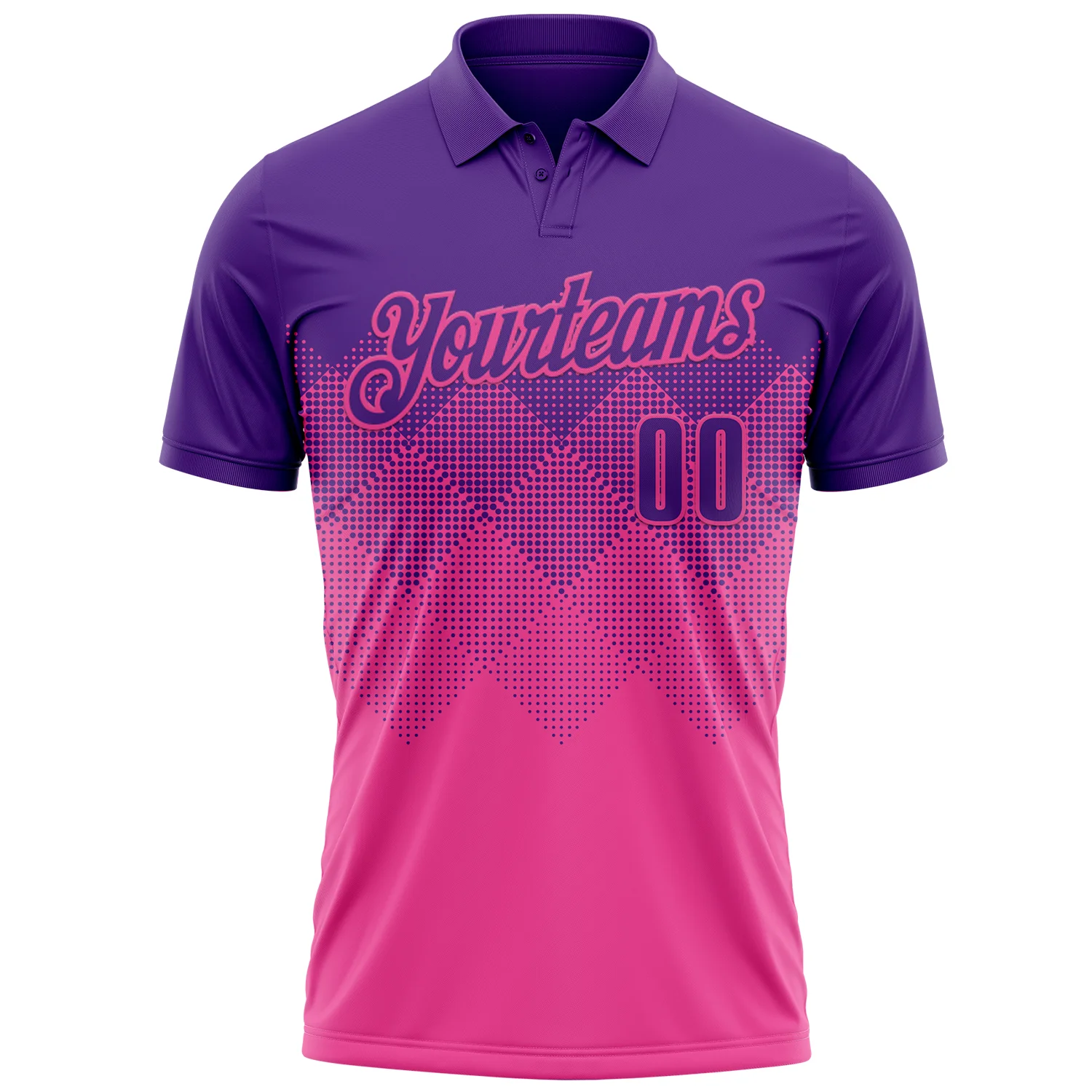 Custom Purple Pink 3D Gradient Square Shape Performance Polo Shirt