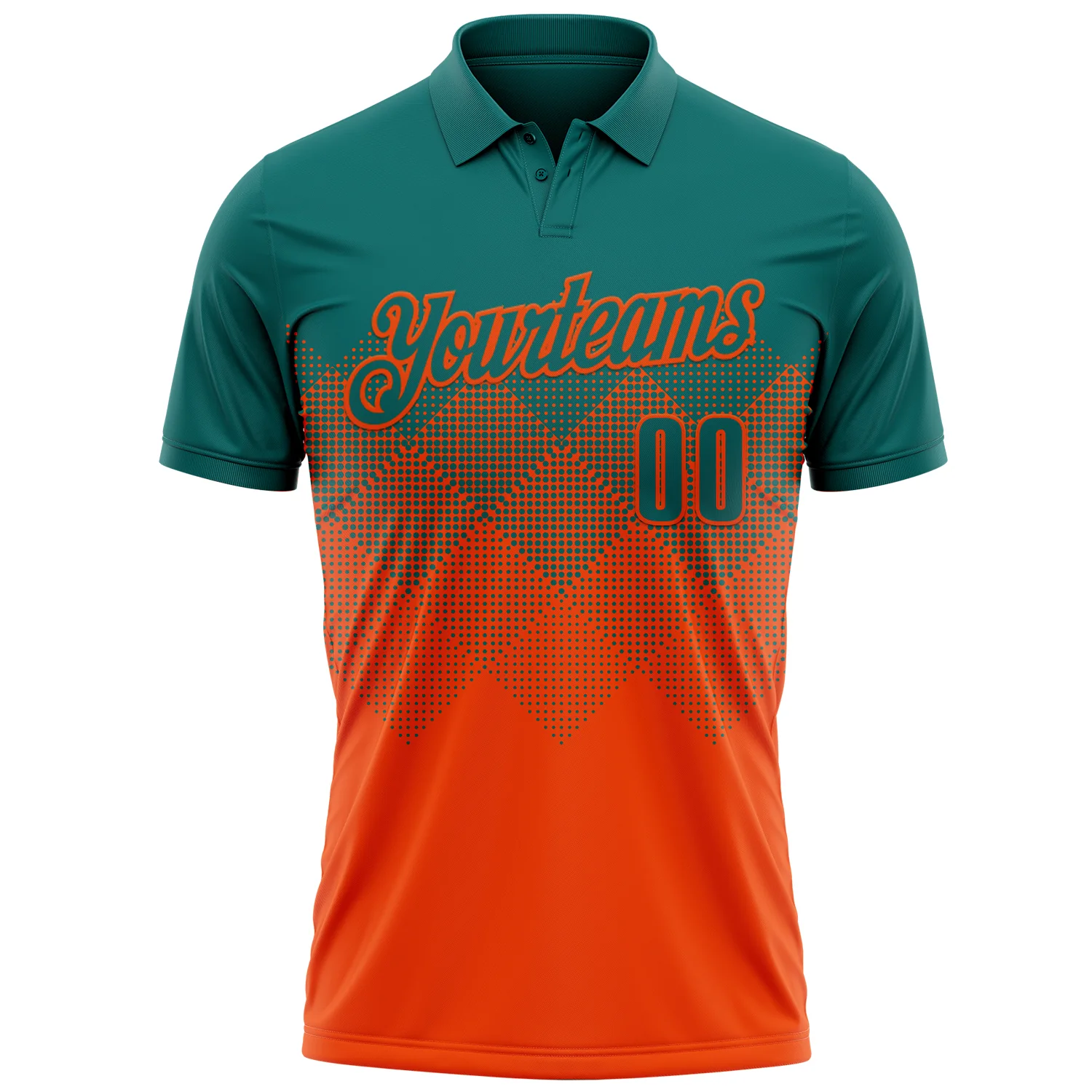 Custom Teal Orange 3D Gradient Square Shape Performance Polo Shirt