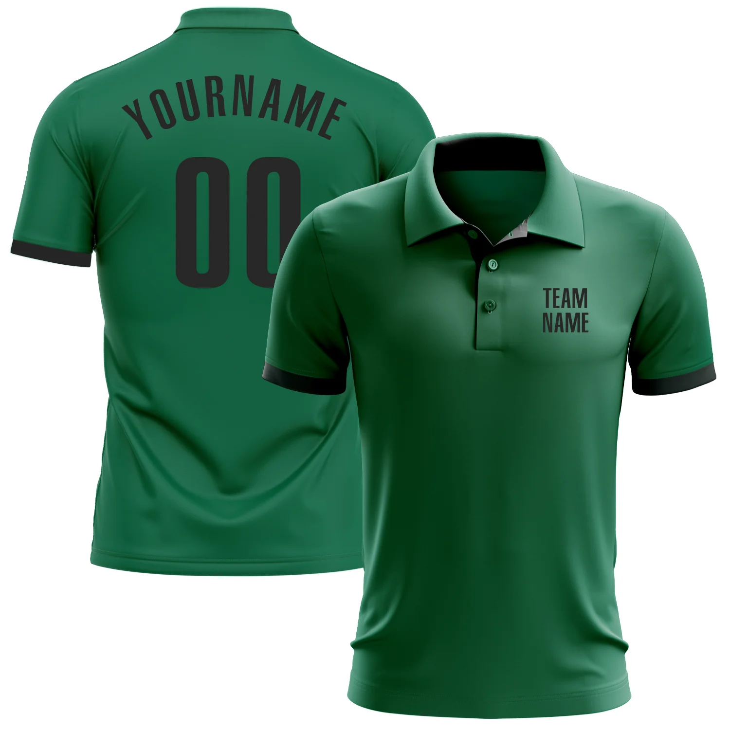 Custom Kelly Green Black Performance Golf Polo Shirt