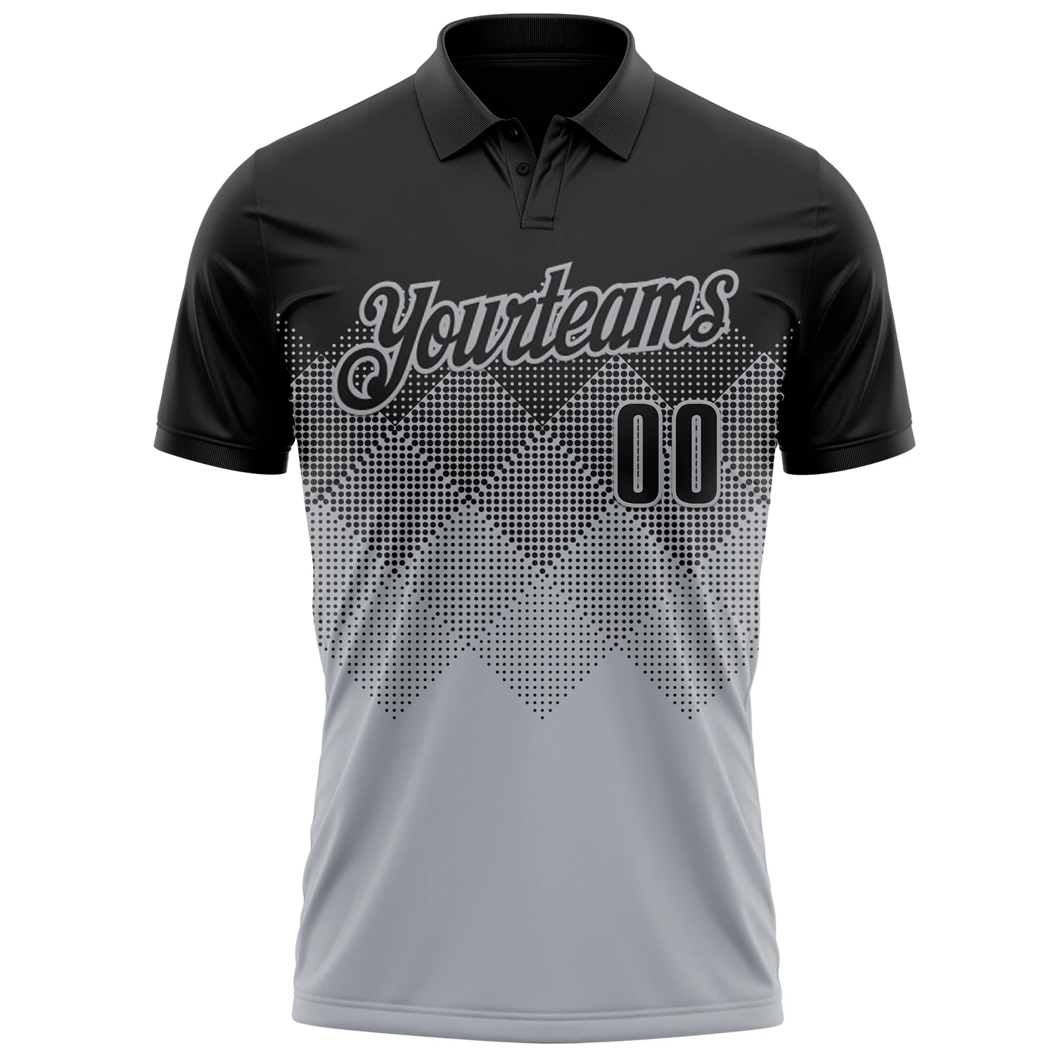 Custom Black Gray 3D Gradient Square Shape Performance Polo Shirt