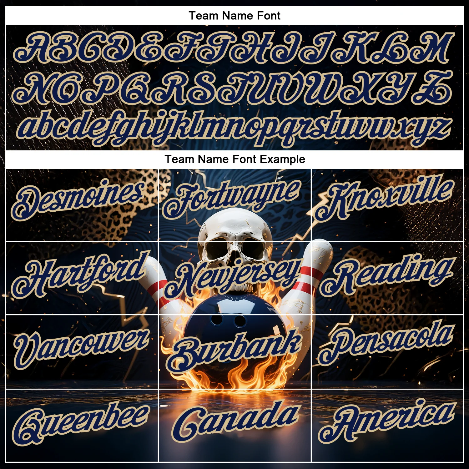 Custom Navy Vegas Gold 3D Flame Leopard Print Skull Bowling Performance Polo Shirt