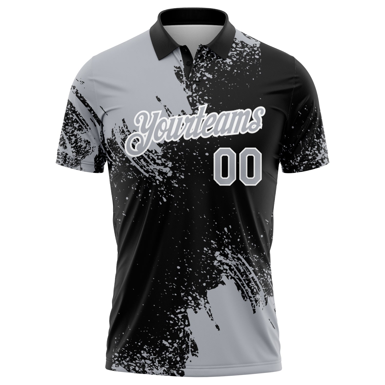 Custom Gray Black-White 3D Pattern Design Abstract Brush Stroke Performance Polo Shirt