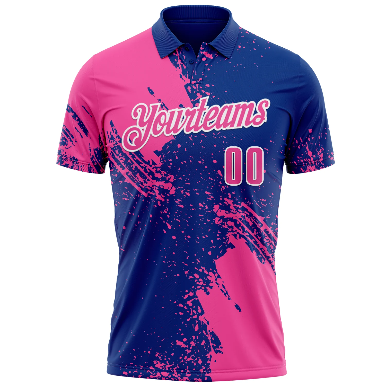 Custom Pink Royal-White 3D Pattern Design Abstract Brush Stroke Performance Polo Shirt