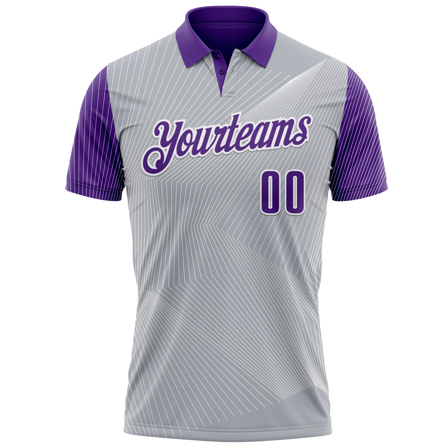 Custom Gray Purple-White 3D Bowling Line Performance Polo Shirt