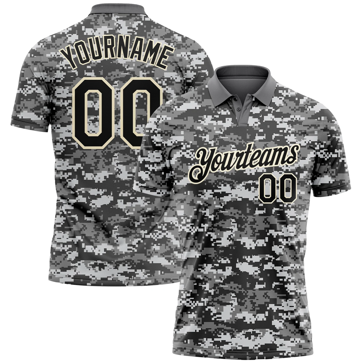 Custom Camo Black-Cream 3D Performance Salute To Service Golf Polo Shirt