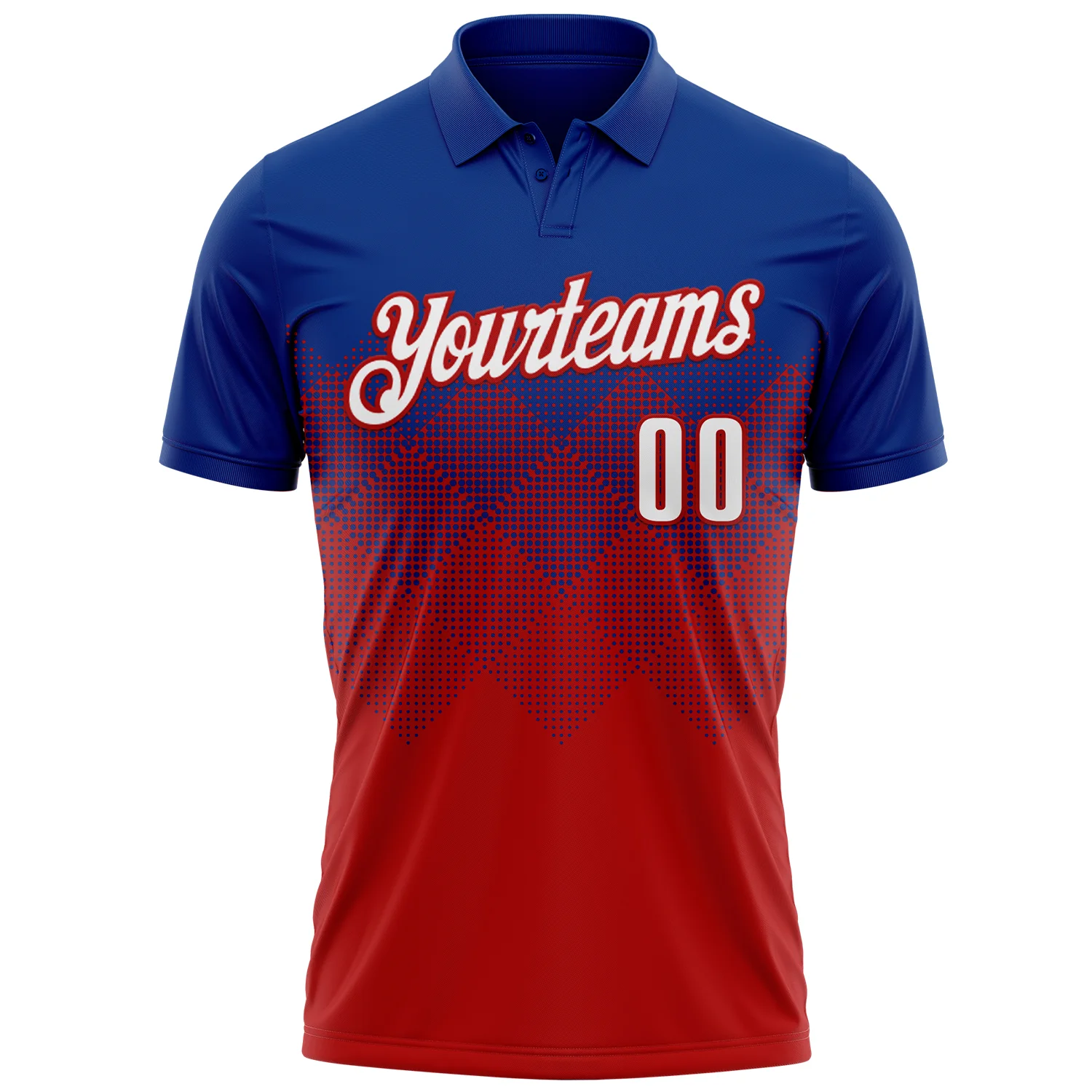 Custom Royal White-Red 3D Gradient Square Shape Performance Polo Shirt