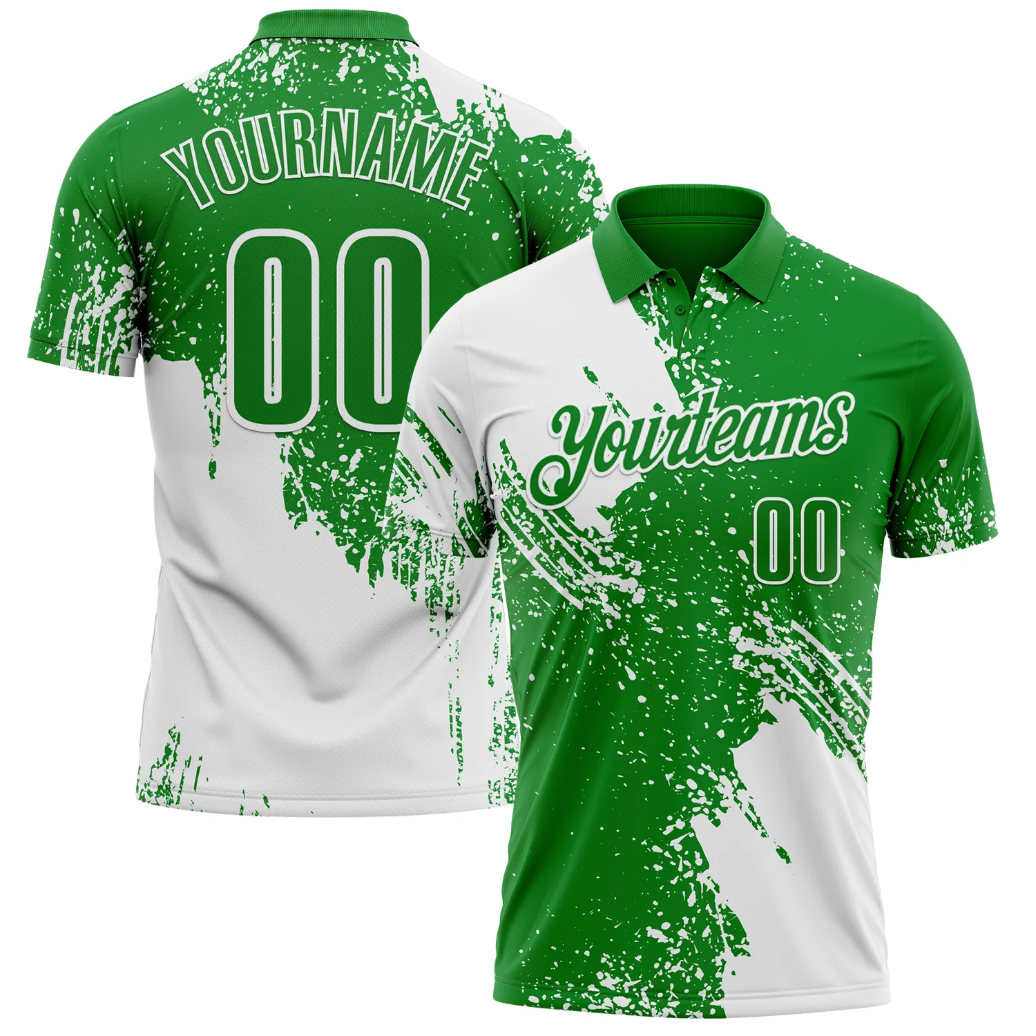 Custom White Grass Green 3D Pattern Design Abstract Brush Stroke Performance Polo Shirt
