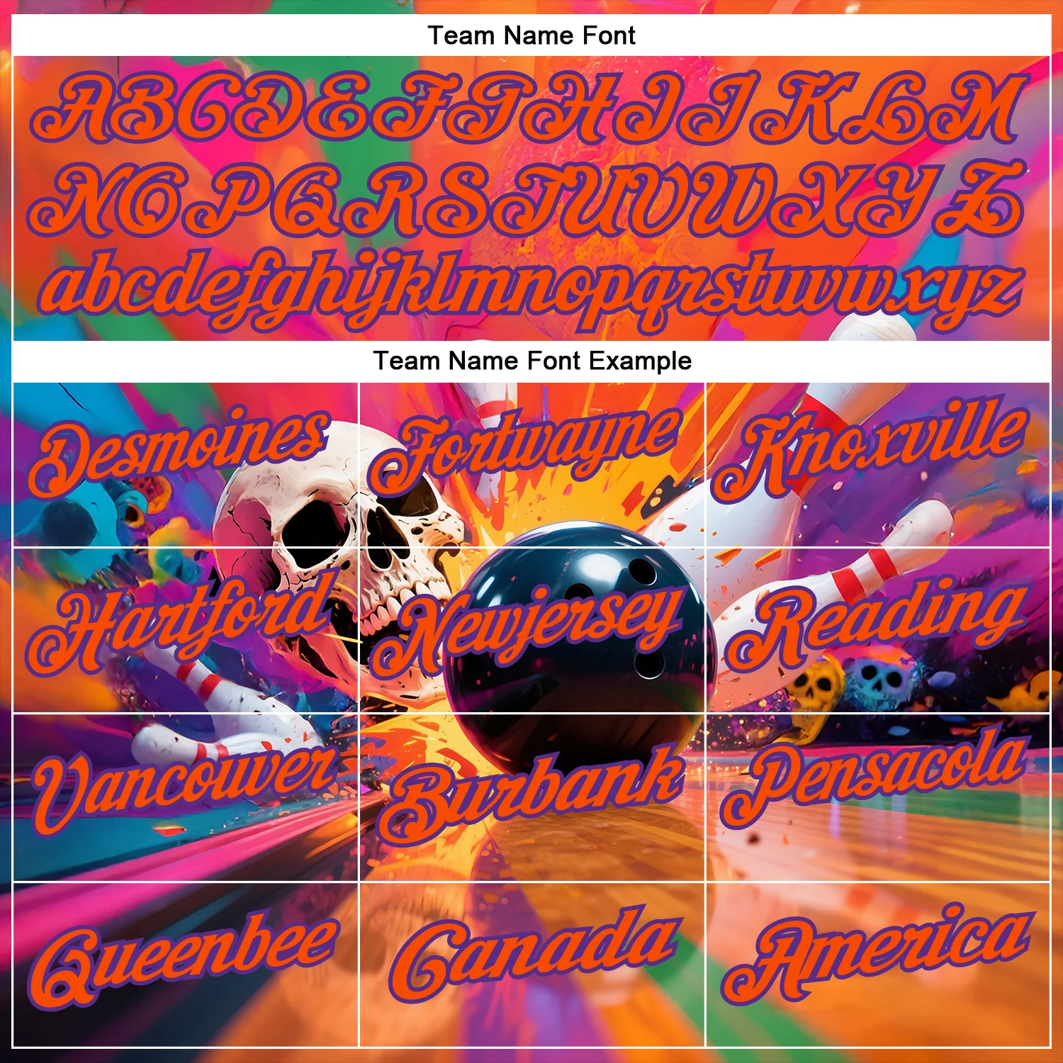 Custom Orange Purple 3D Splash Skull Bowling Performance Polo Shirt