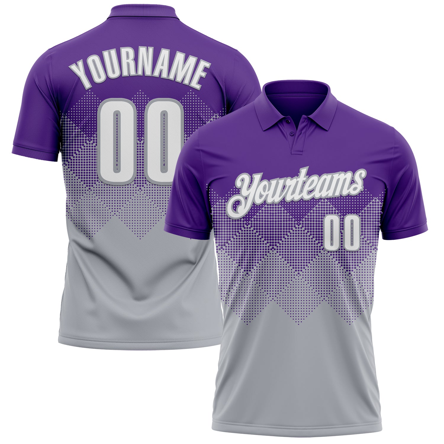 Custom Purple White-Gray 3D Gradient Square Shape Performance Polo Shirt