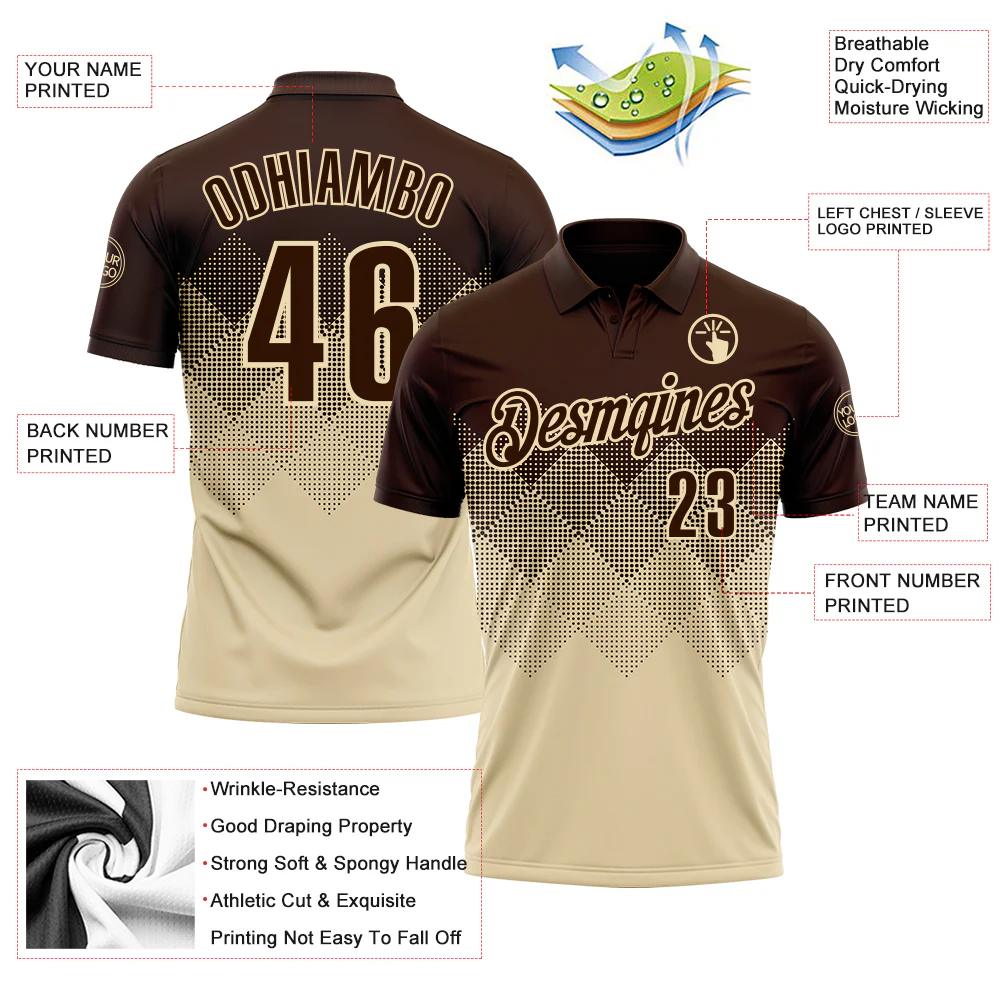 Custom Brown Cream 3D Gradient Square Shape Performance Polo Shirt