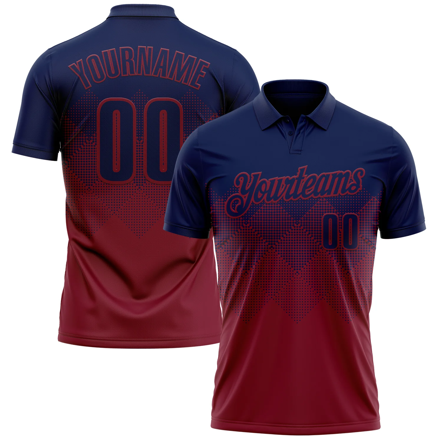 Custom Navy Crimson 3D Gradient Square Shape Performance Polo Shirt