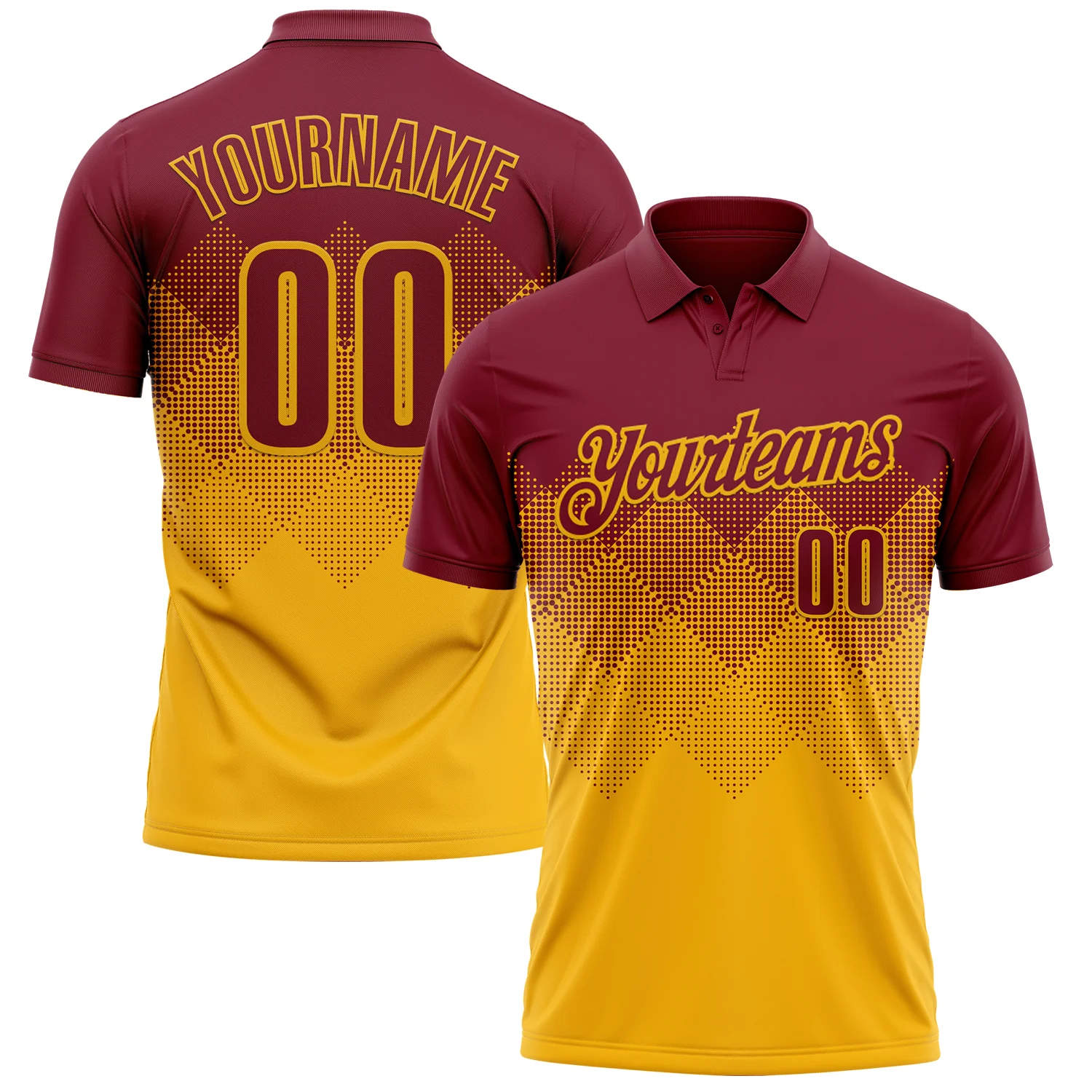 Custom Crimson Gold 3D Gradient Square Shape Performance Polo Shirt
