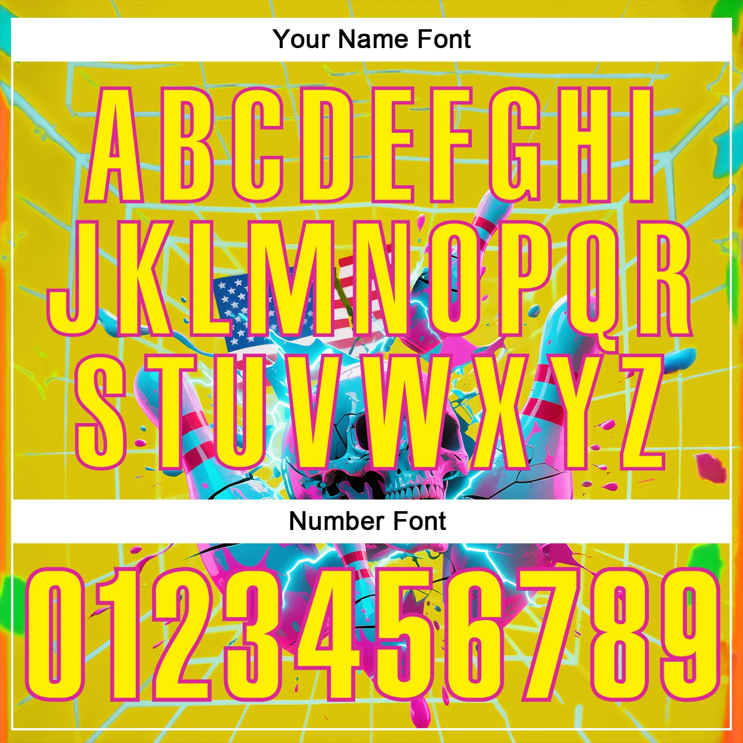 Custom Gold Light Yellow-Deep Pink 3D American Flag Splash Lightning Skull Bowling Performance Polo Shirt