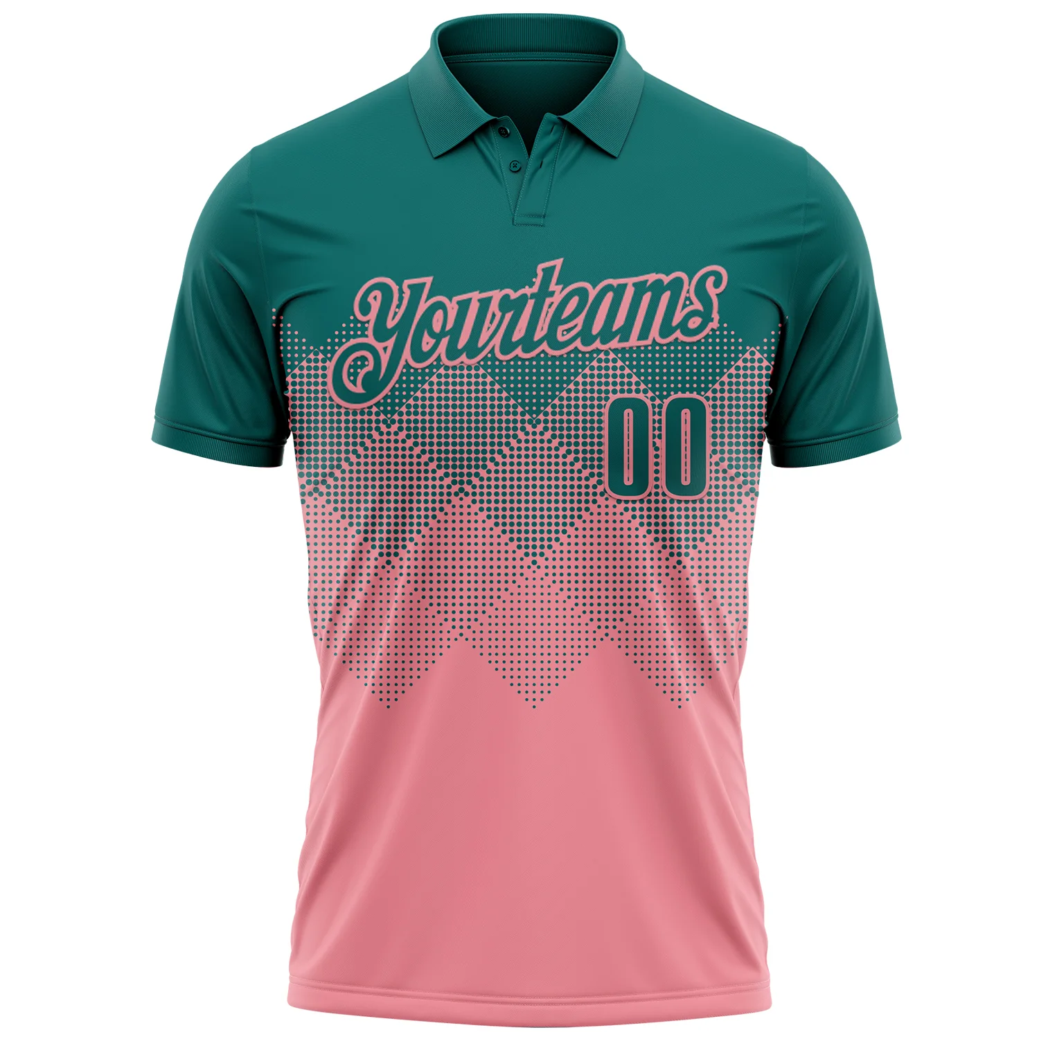 Custom Teal Medium Pink 3D Gradient Square Shape Performance Polo Shirt
