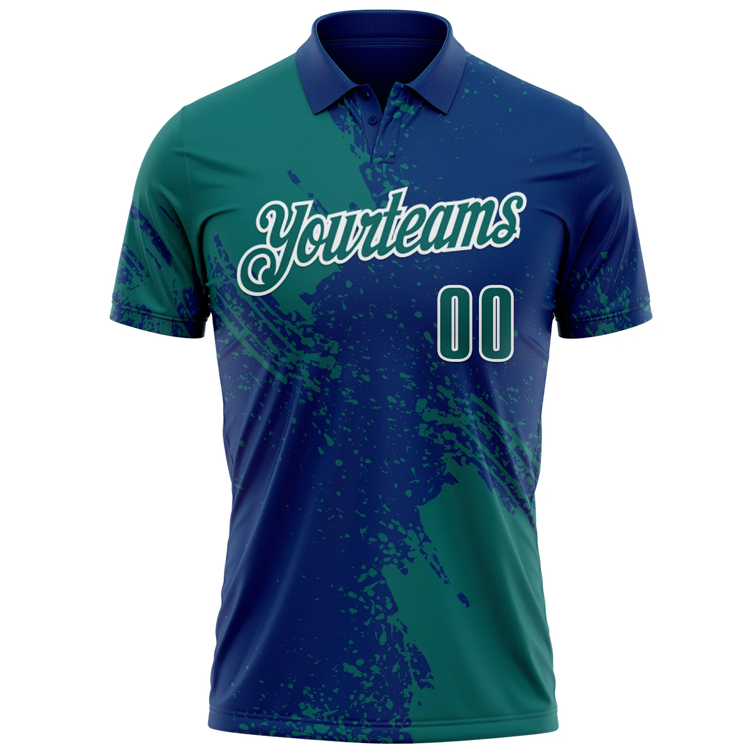 Custom Teal US Navy Blue-White 3D Pattern Design Abstract Brush Stroke Performance Polo Shirt