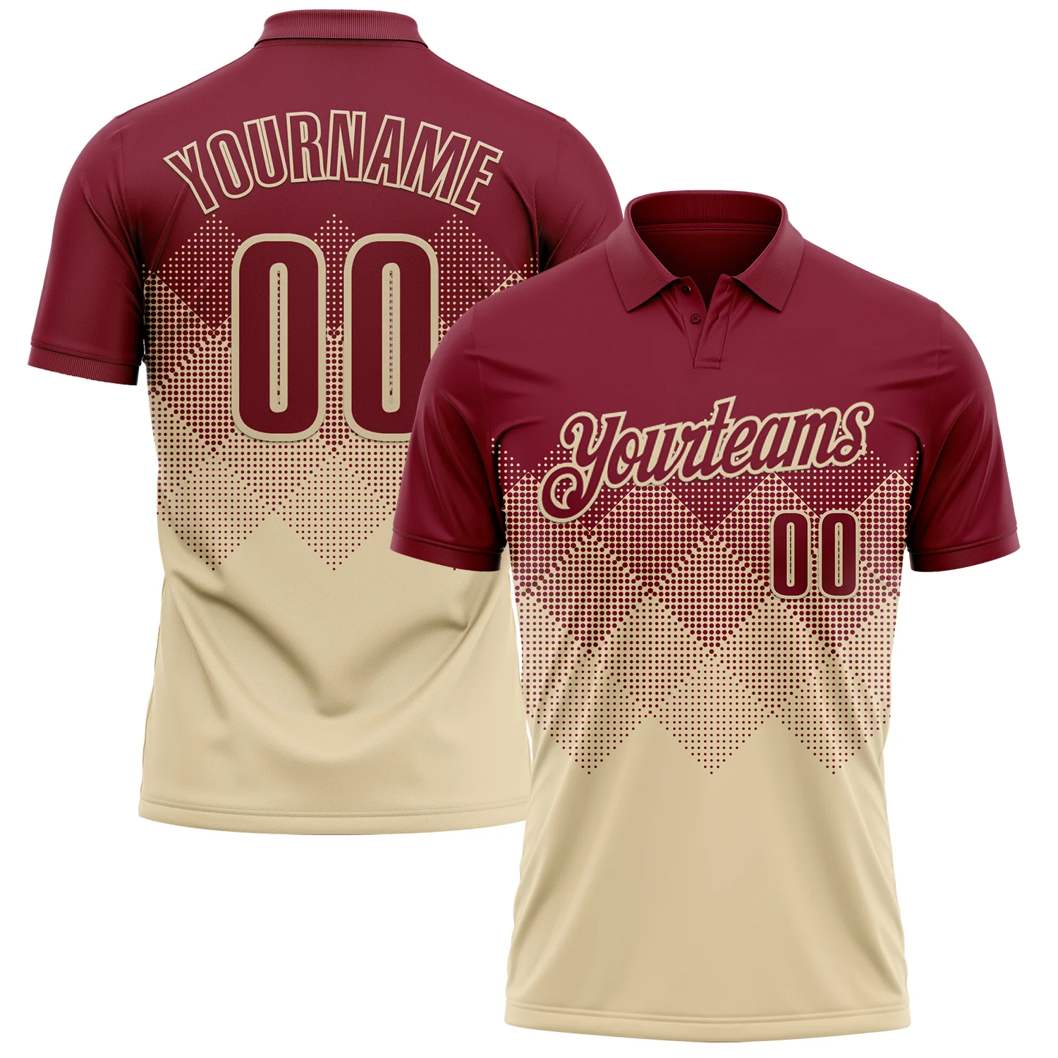 Custom Crimson Cream 3D Gradient Square Shape Performance Polo Shirt
