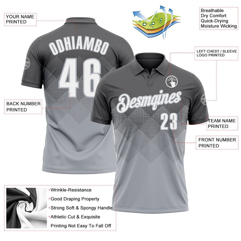Custom Steel Gray White-Gray 3D Gradient Square Shape Performance Polo Shirt