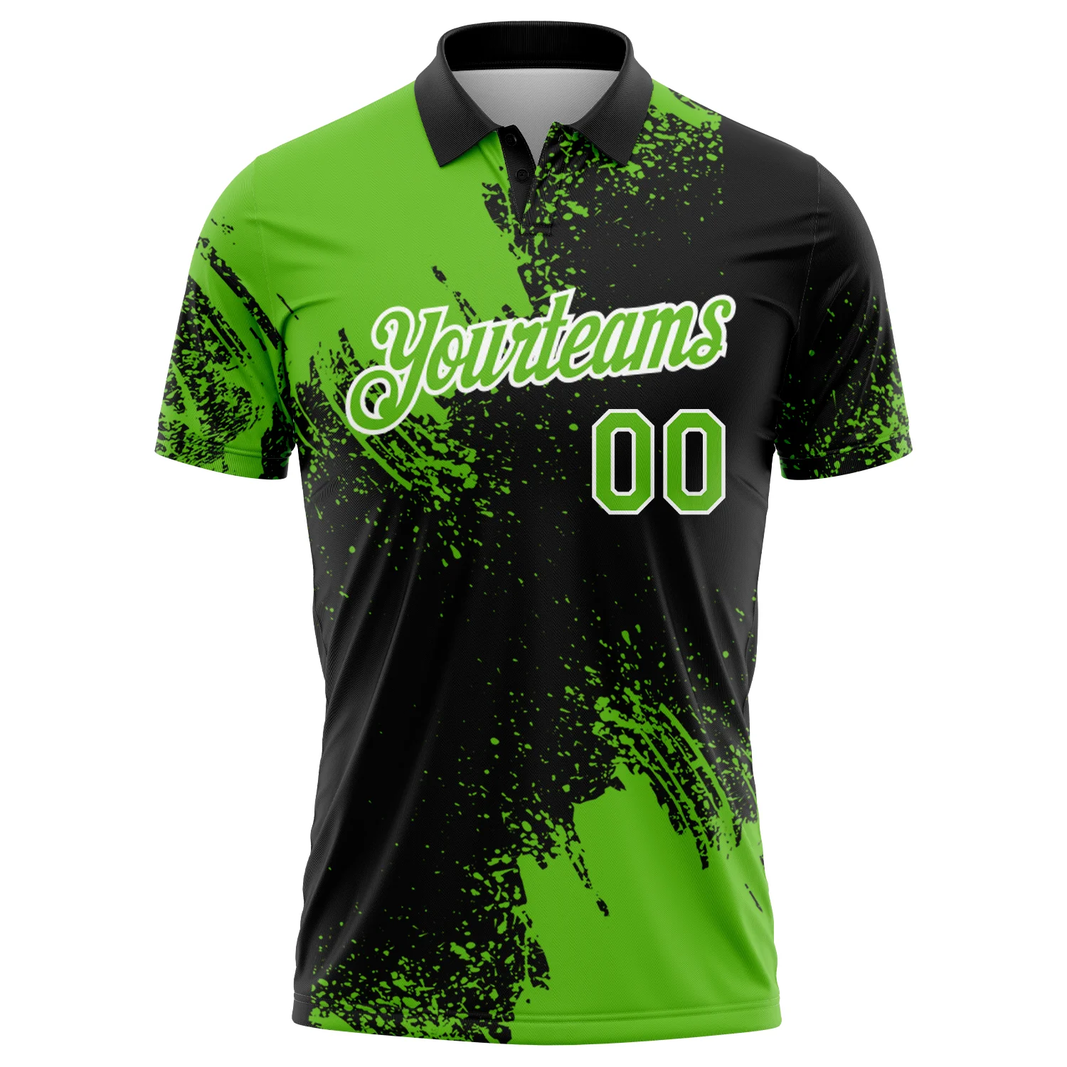 Custom Aurora Green Black-White 3D Pattern Design Abstract Brush Stroke Performance Polo Shirt