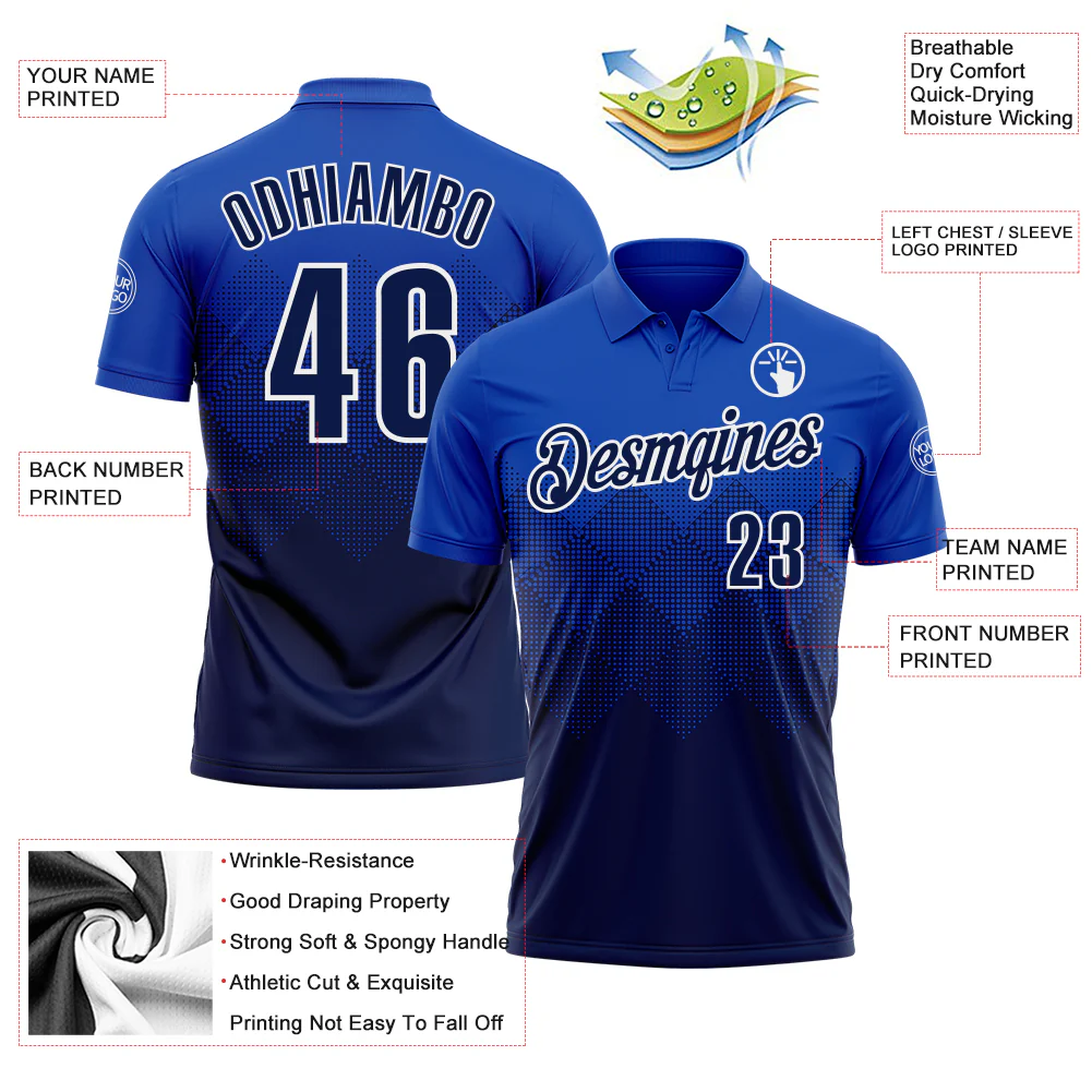 Custom Thunder Blue Navy-White 3D Gradient Square Shape Performance Polo Shirt