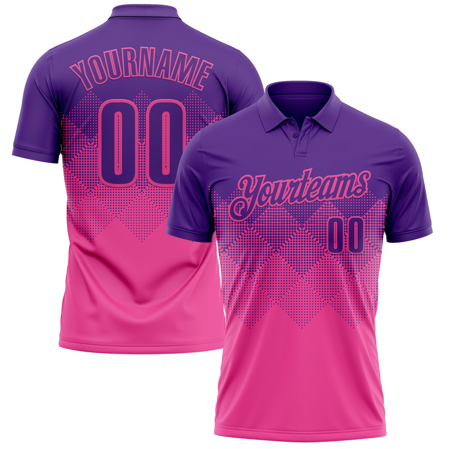 Custom Purple Pink 3D Gradient Square Shape Performance Polo Shirt