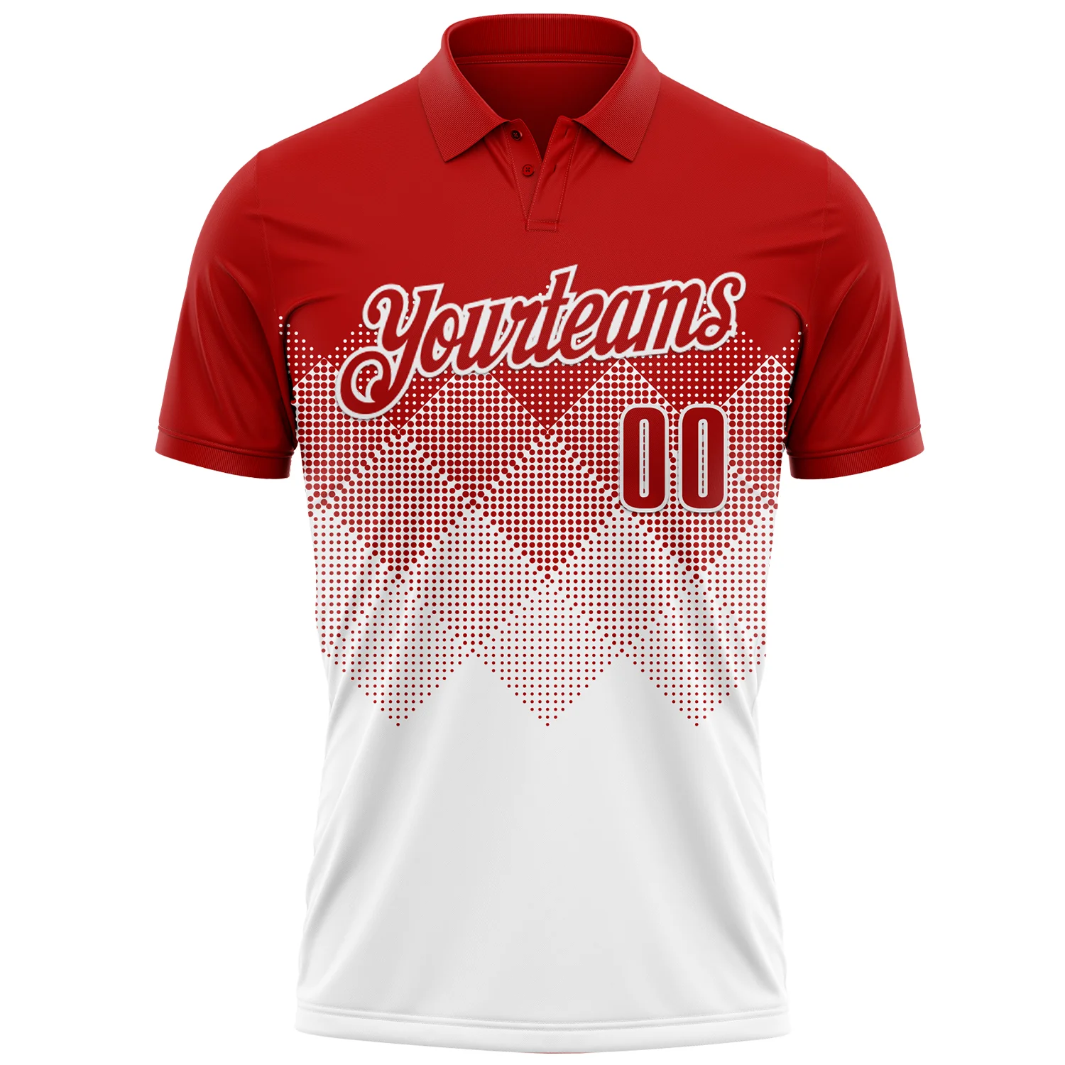Custom Red White 3D Gradient Square Shape Performance Polo Shirt