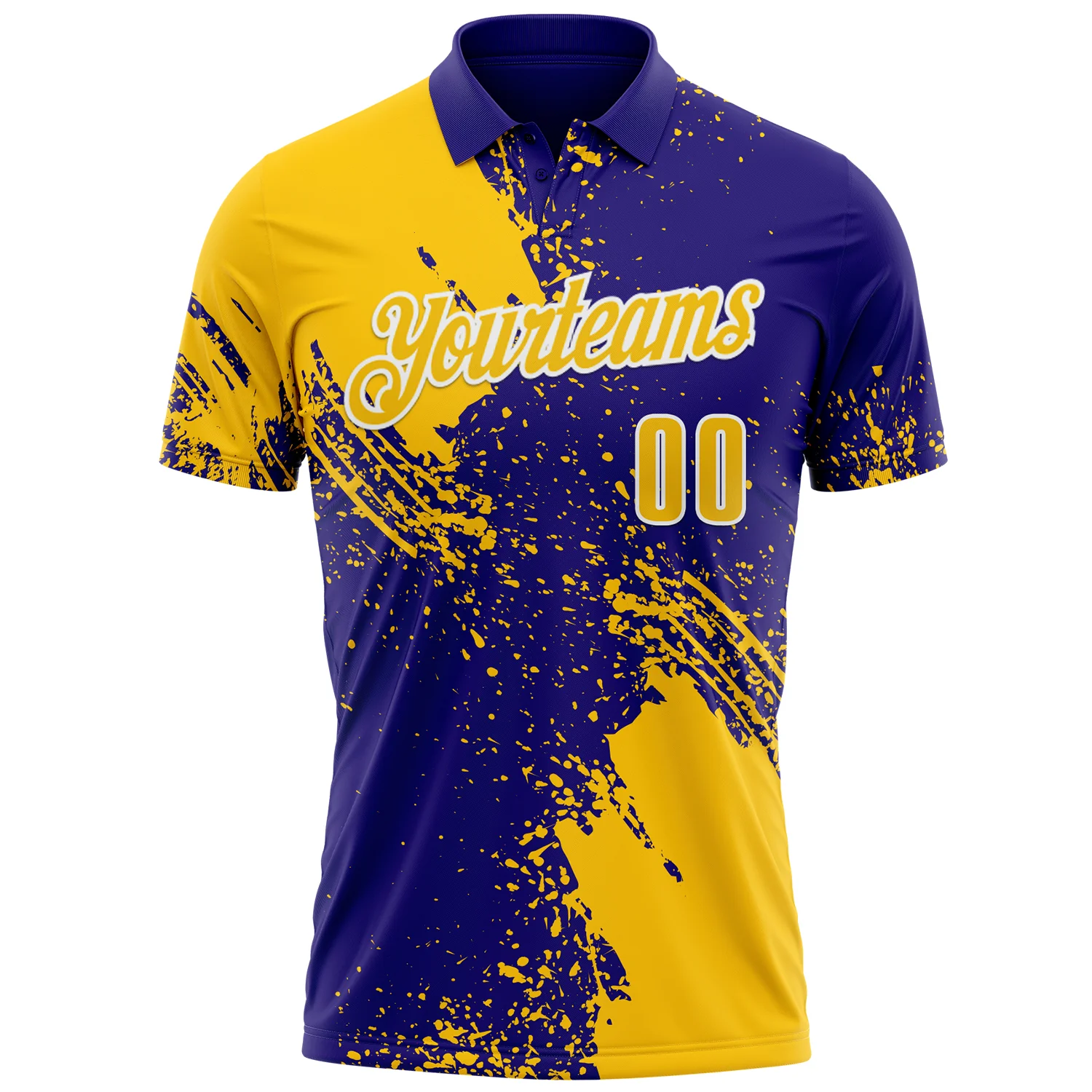Custom Yellow Dark Purple-White 3D Pattern Design Abstract Brush Stroke Performance Polo Shirt