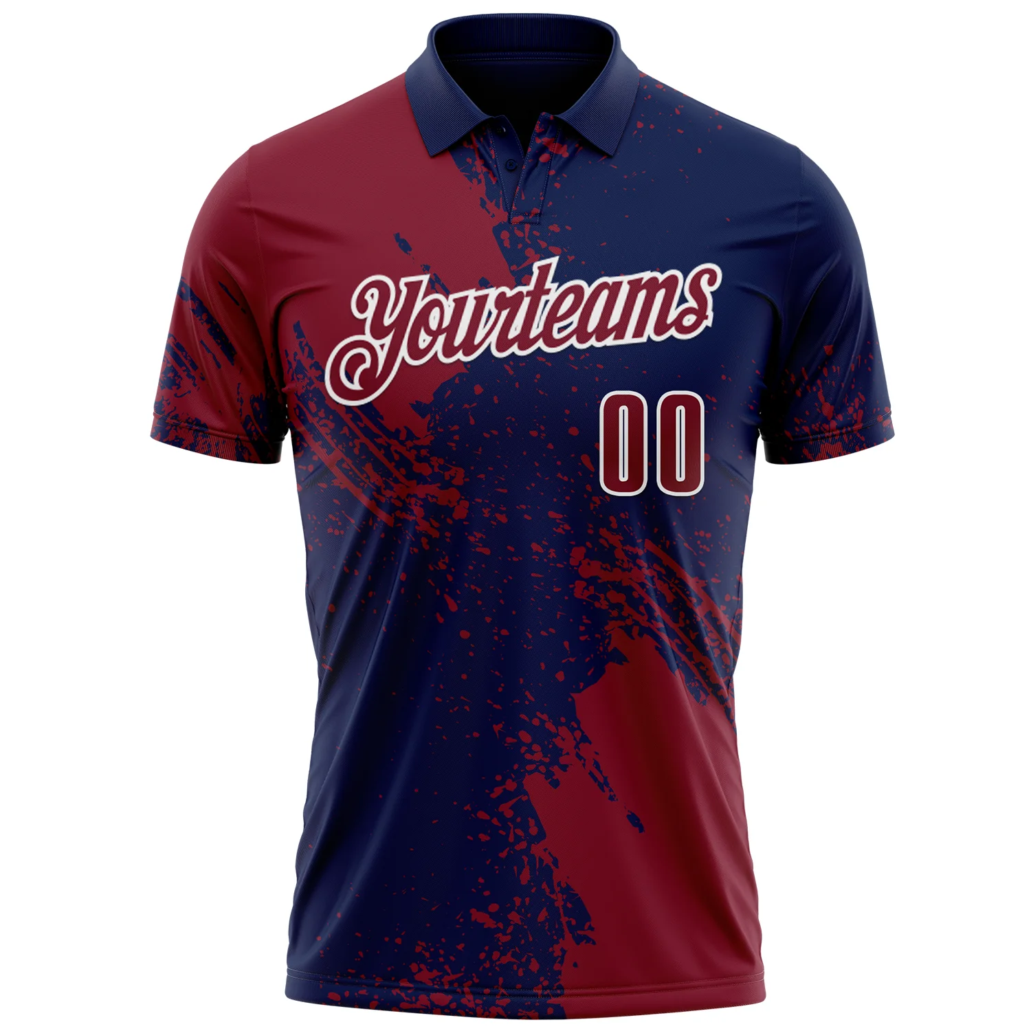Custom Crimson Navy-White 3D Pattern Design Abstract Brush Stroke Performance Polo Shirt