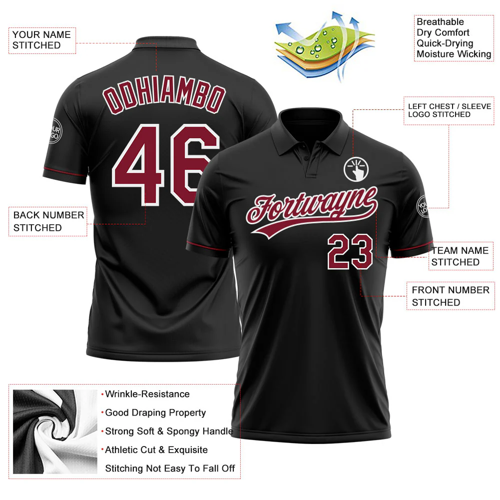 Custom Black Crimson-White Performance Vapor Golf Polo Shirt