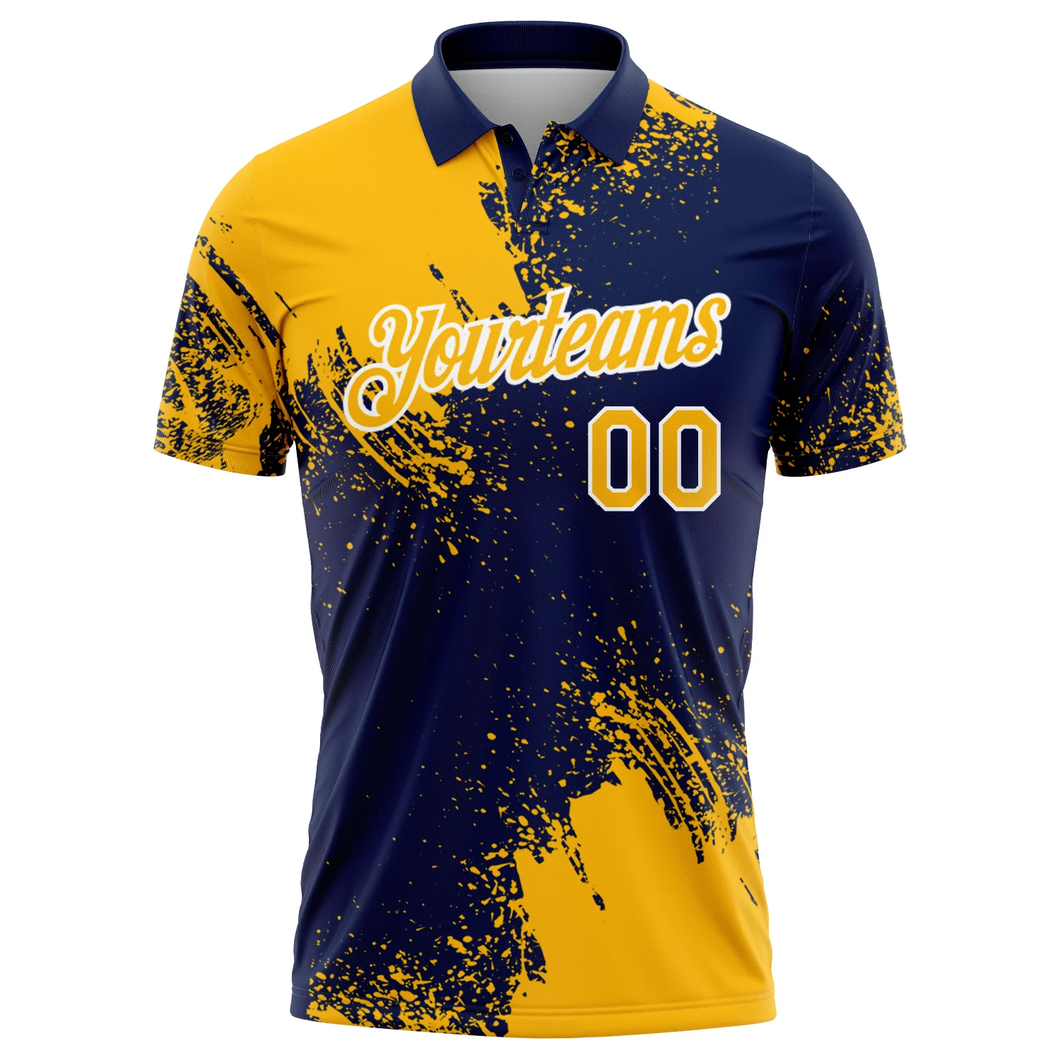 Custom Gold Navy-White 3D Pattern Design Abstract Brush Stroke Performance Polo Shirt