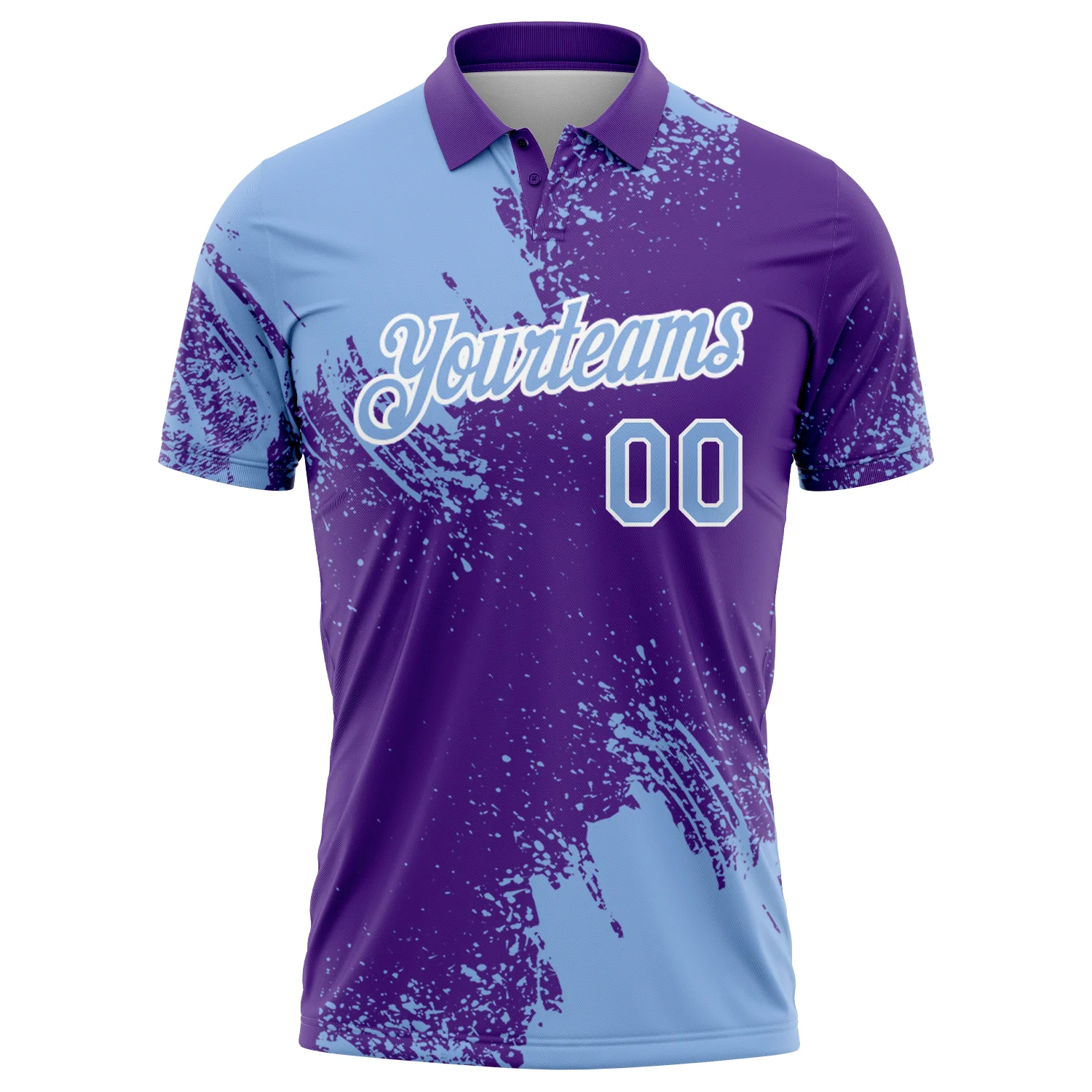 Custom Light Blue Purple-White 3D Pattern Design Abstract Brush Stroke Performance Polo Shirt
