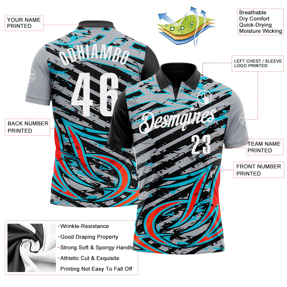 Custom Gray Black Red-Lakes Blue 3D Bowling Line Performance Polo Shirt