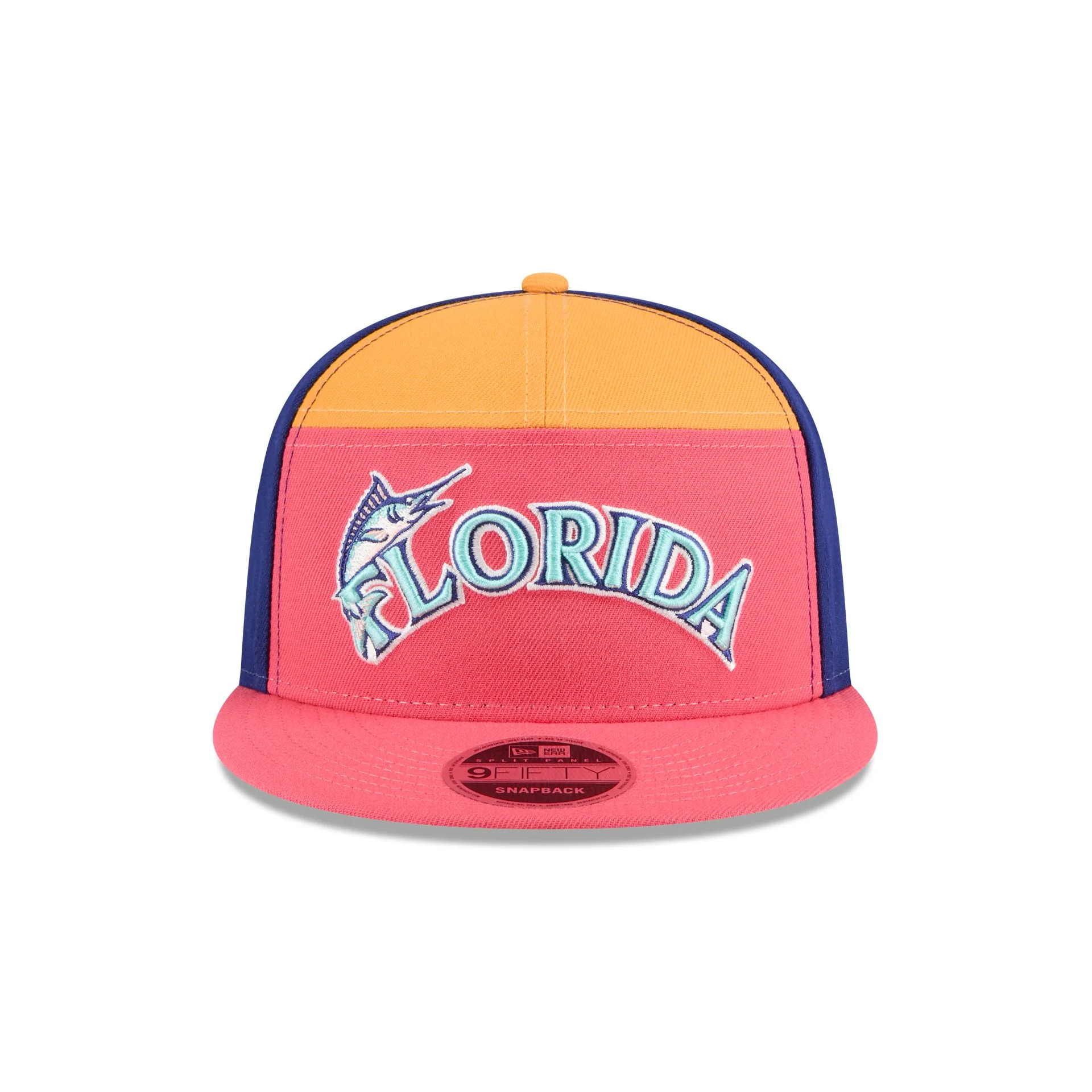 Miami Marlins Coral Split Panel 9FIFTY Snapback Hat