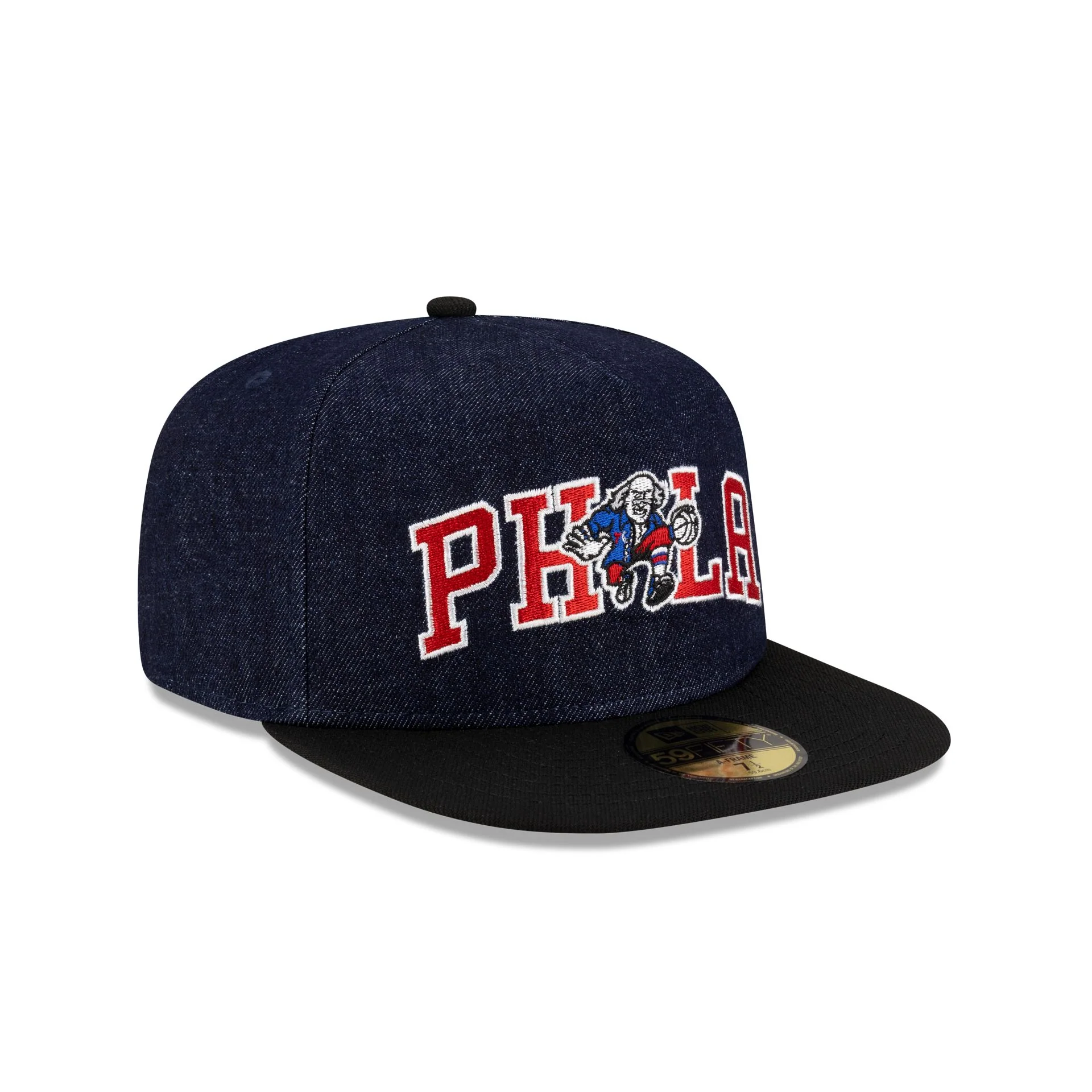 Philadelphia 76ers Navy Denim 59FIFTY A-Frame Fitted Hat
