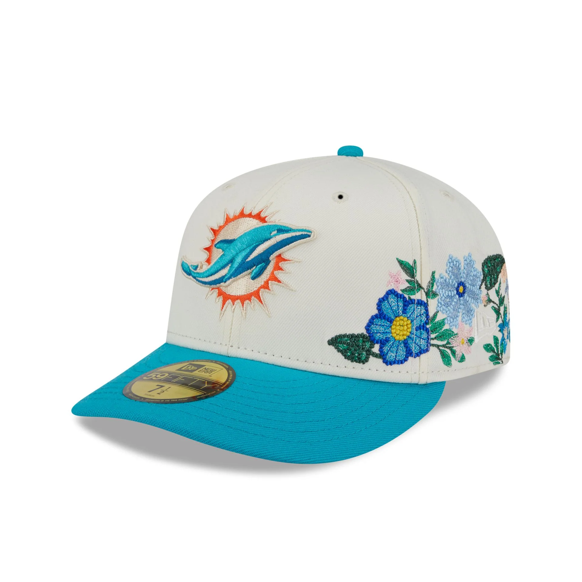 Miami Dolphins Tonal Florals White 59FIFTY Fitted Hat
