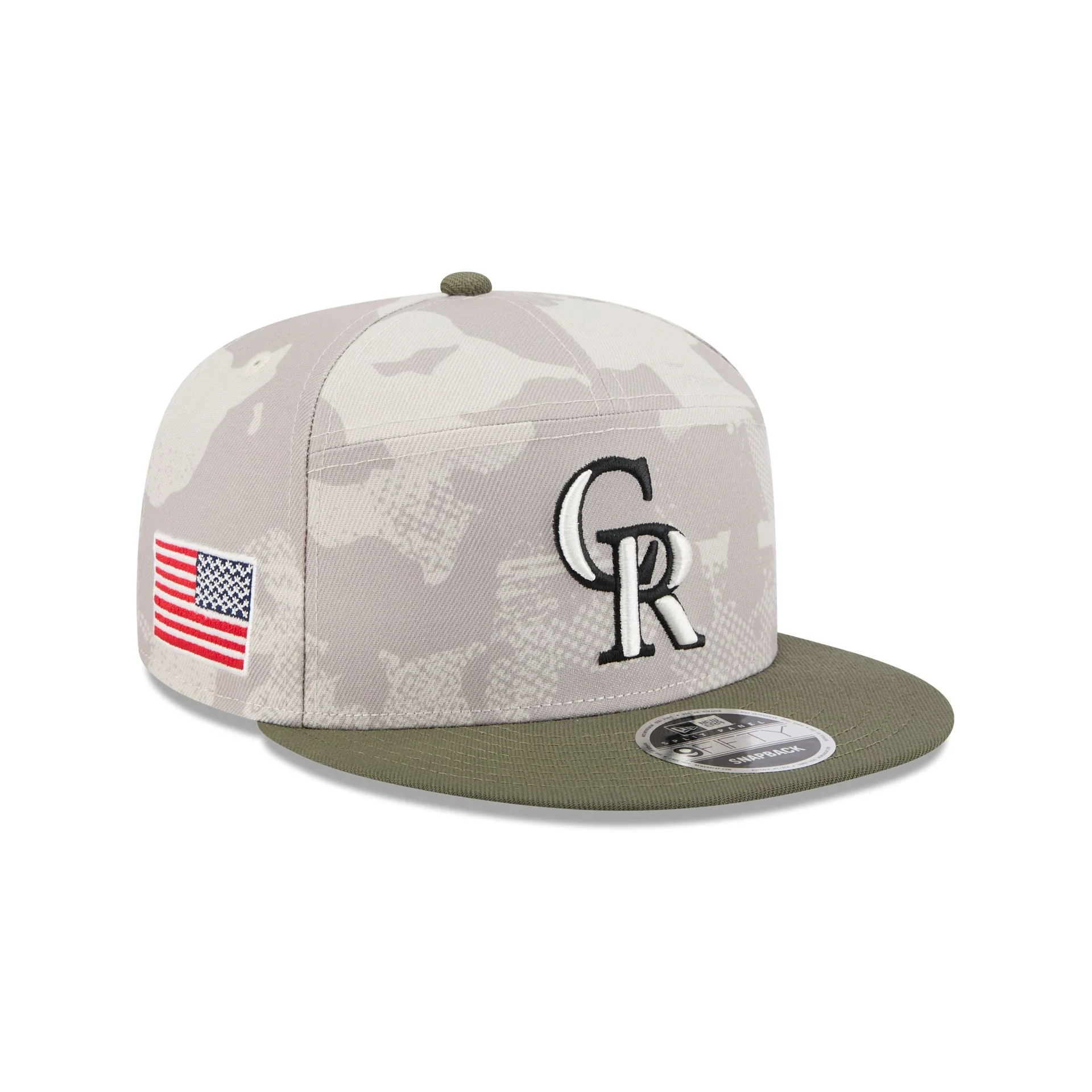 Colorado Rockies Armed Forces Day 2025 Split Panel 9FIFTY Snapback Hat