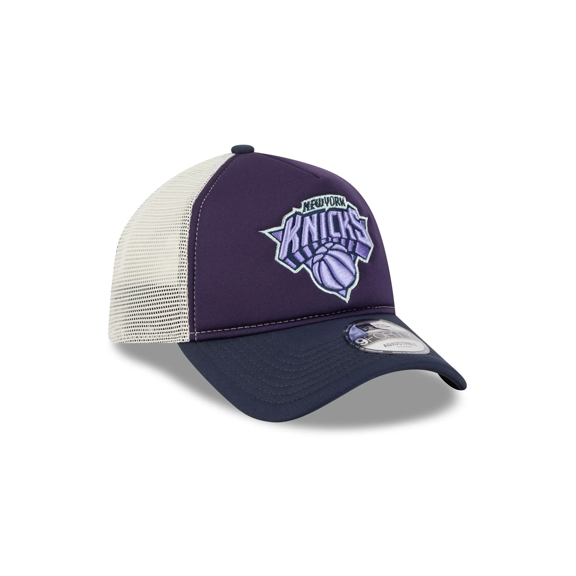 New York Knicks Navy Purple 9FORTY A-Frame Trucker Hat