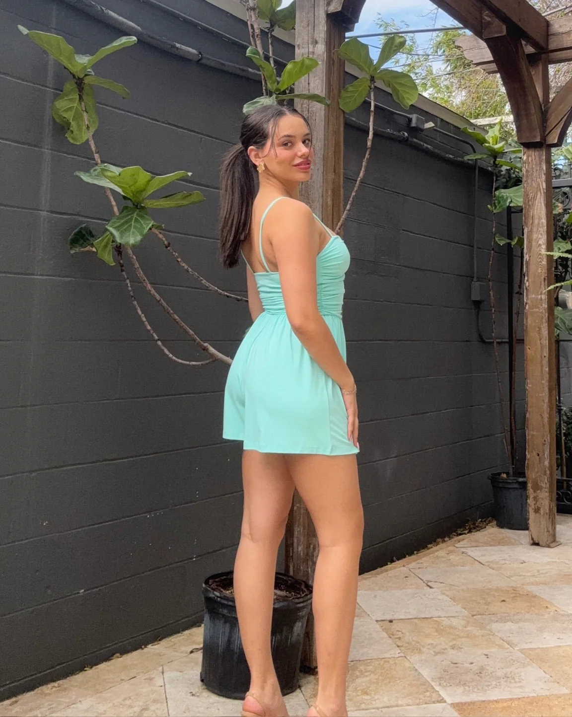 Rectangle Wire String Romper - Mint Creme