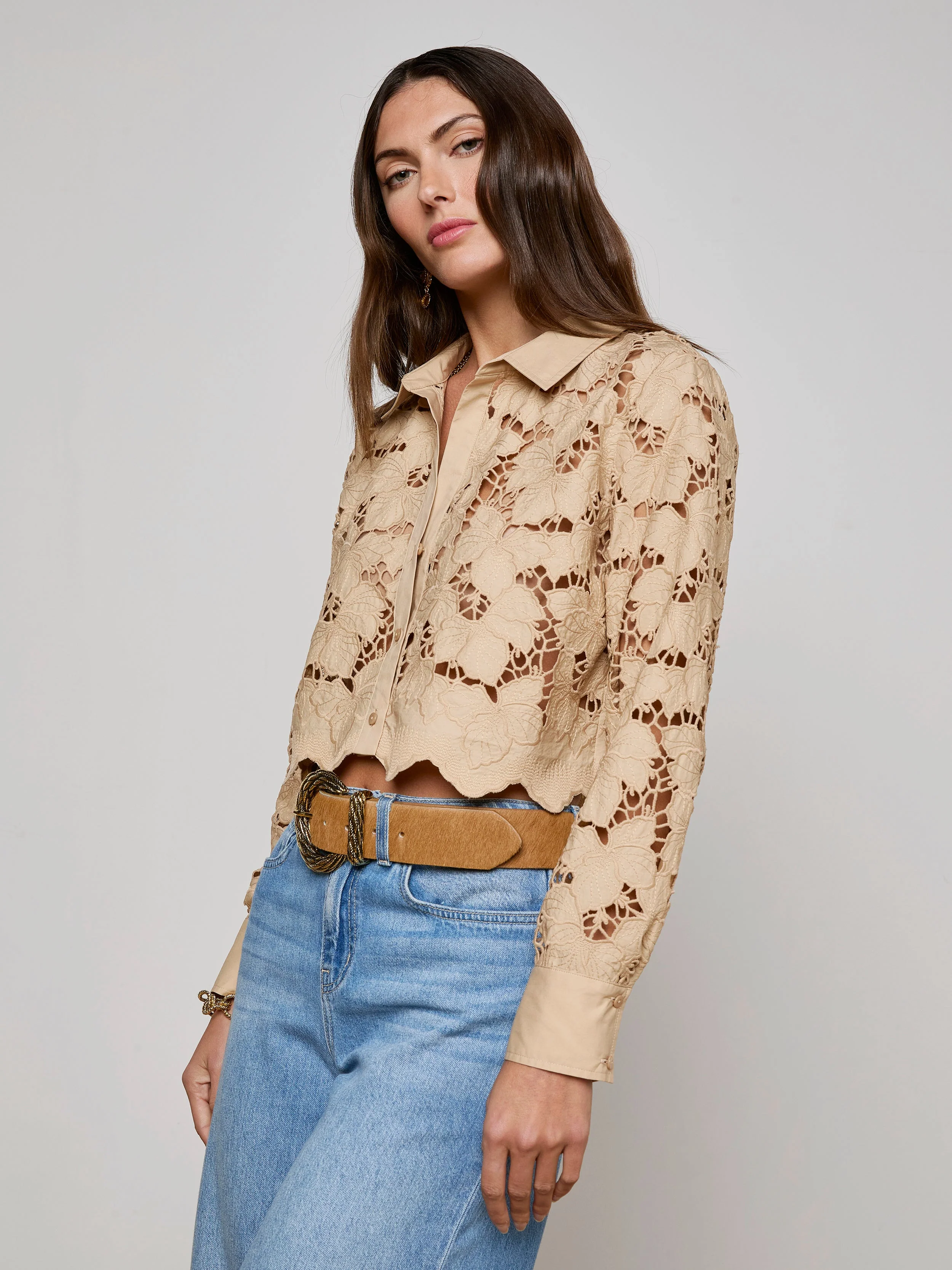 Seychelle Cropped Lace Blouse - Almond