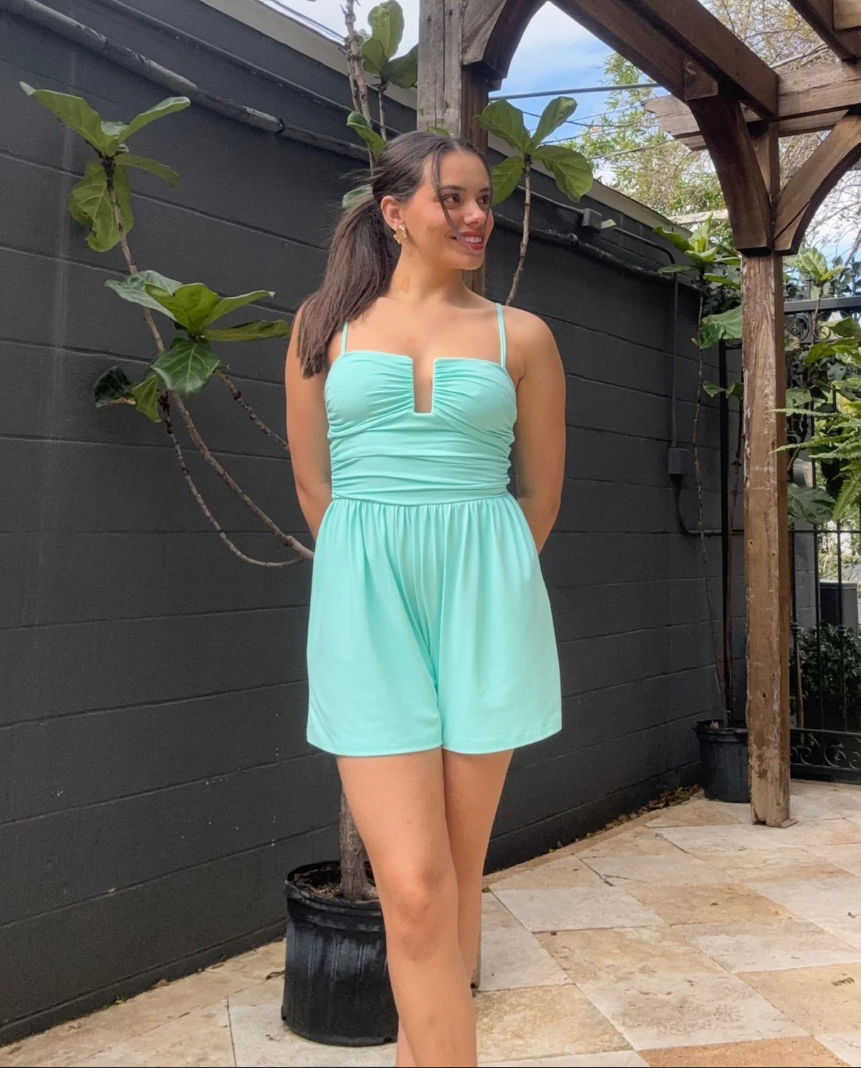 Rectangle Wire String Romper - Mint Creme
