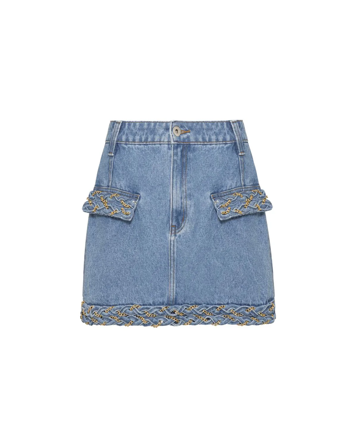 BRAIDED DENIM MINI SKIRT