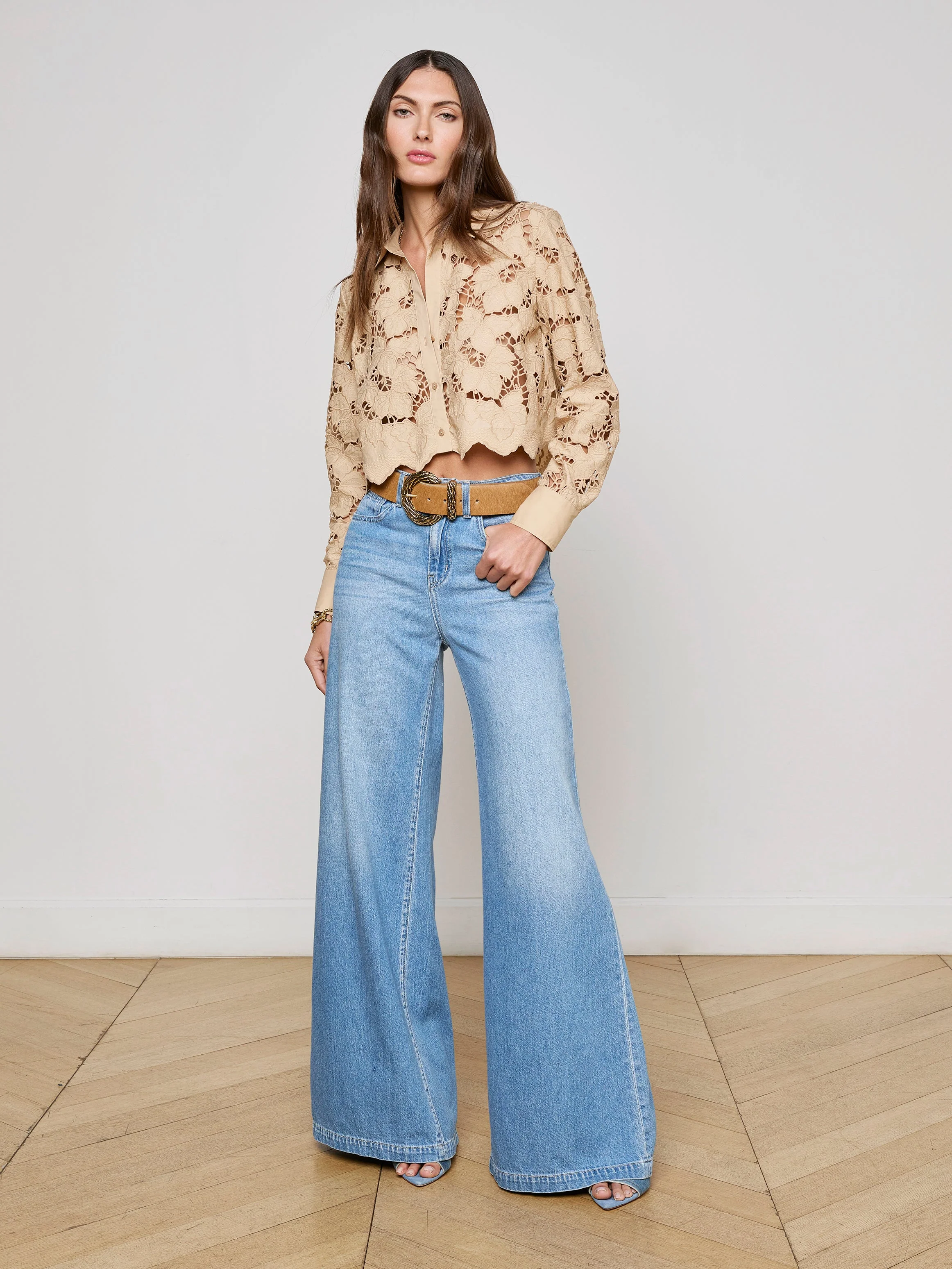 Seychelle Cropped Lace Blouse - Almond