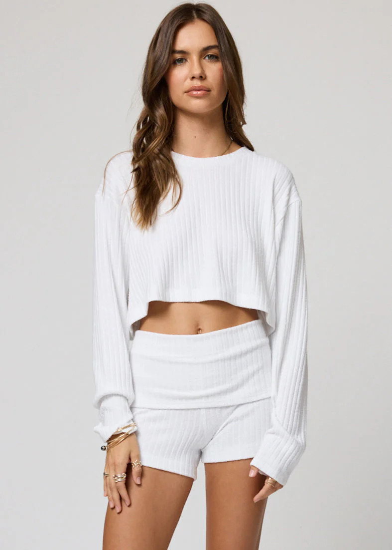 The Hygge Rib Long Sleeve Crop - White
