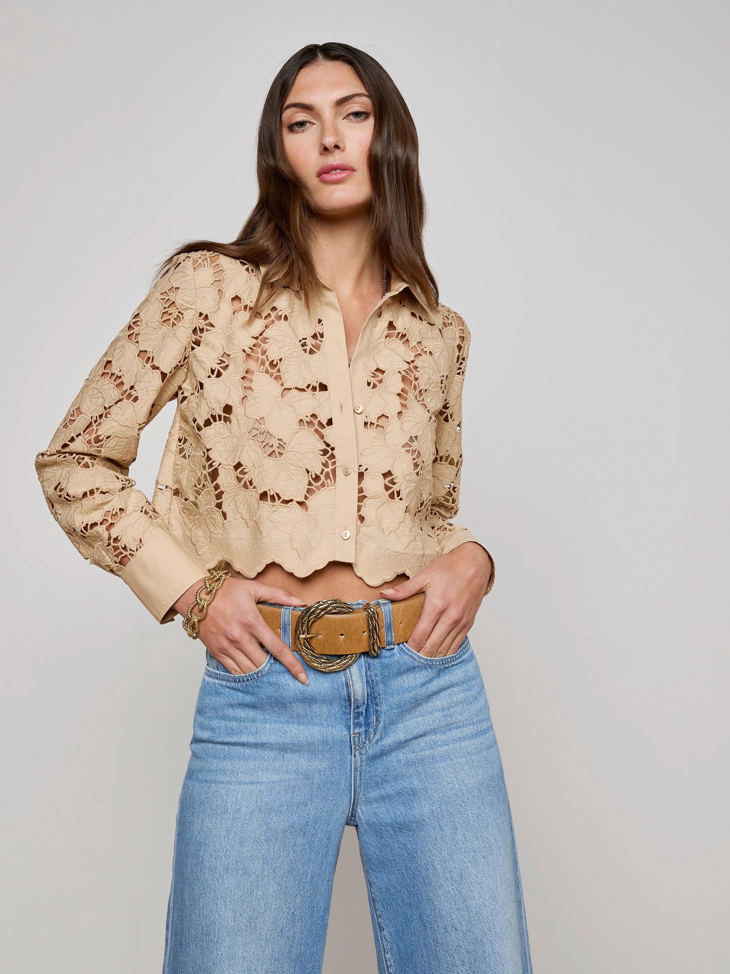 Seychelle Cropped Lace Blouse - Almond