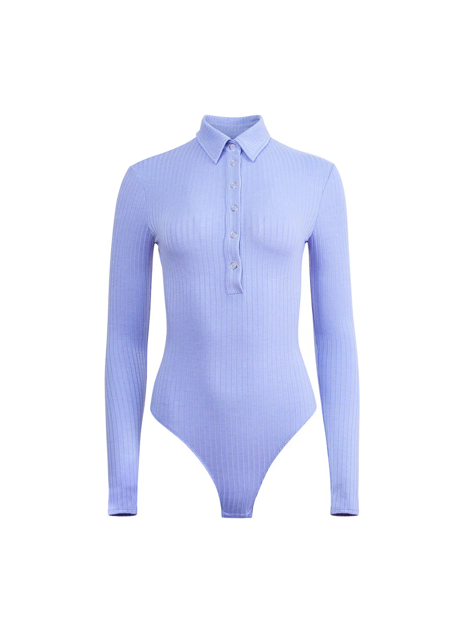 Rib Collared Bodysuit - Blue Iris