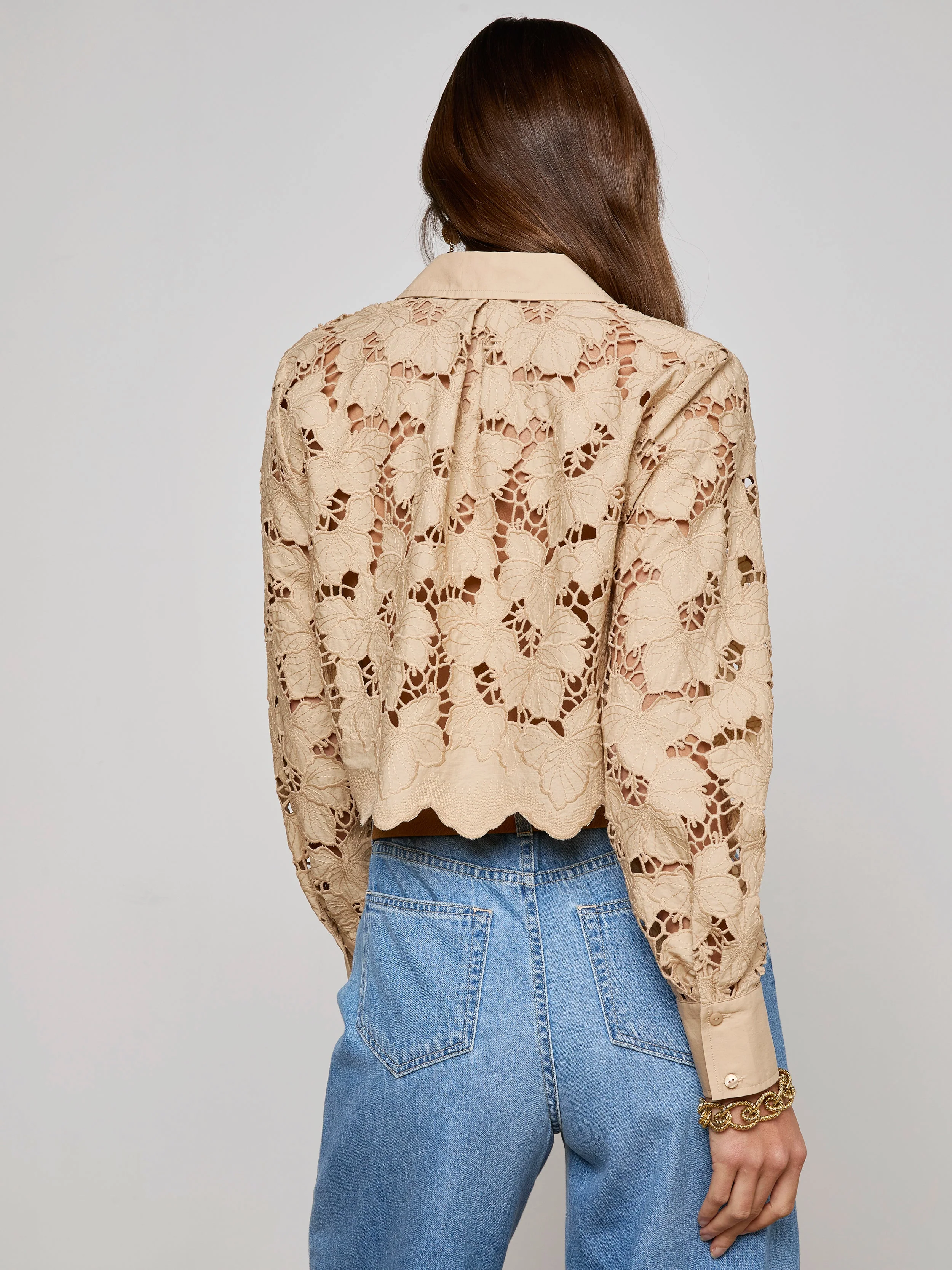 Seychelle Cropped Lace Blouse - Almond
