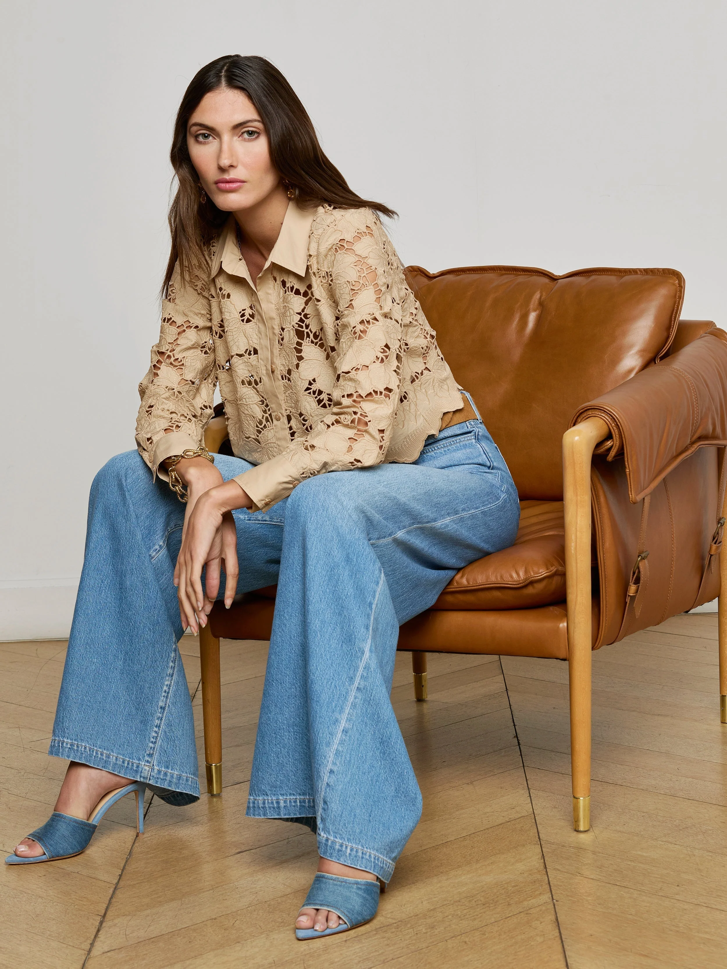 Seychelle Cropped Lace Blouse - Almond