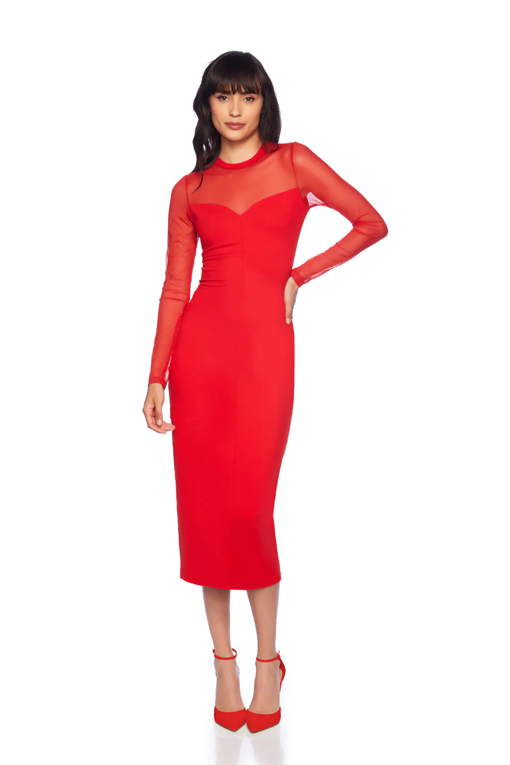 Mesh Sweetheart Midi Dress