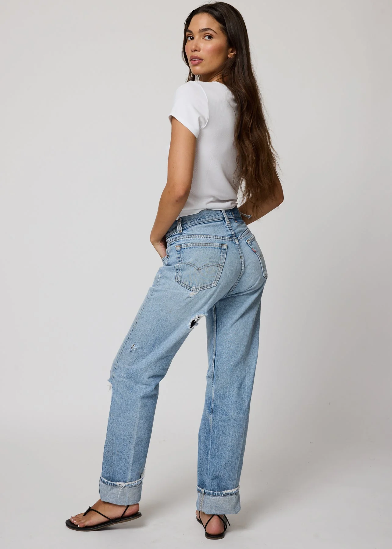 Rib V Neck Crop Baby Tee - White