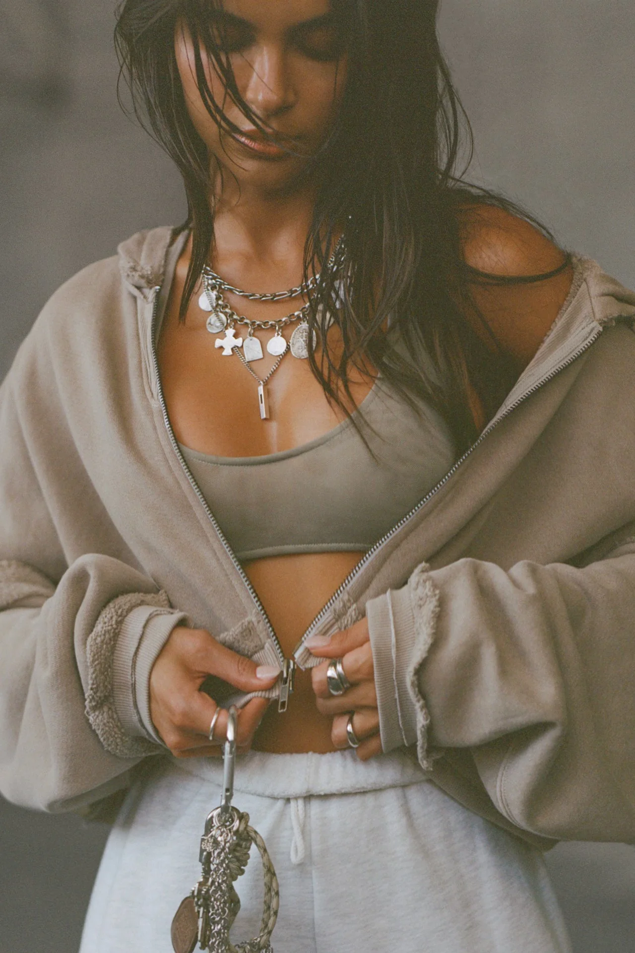 Deconstructed Crop Zip Hoodie